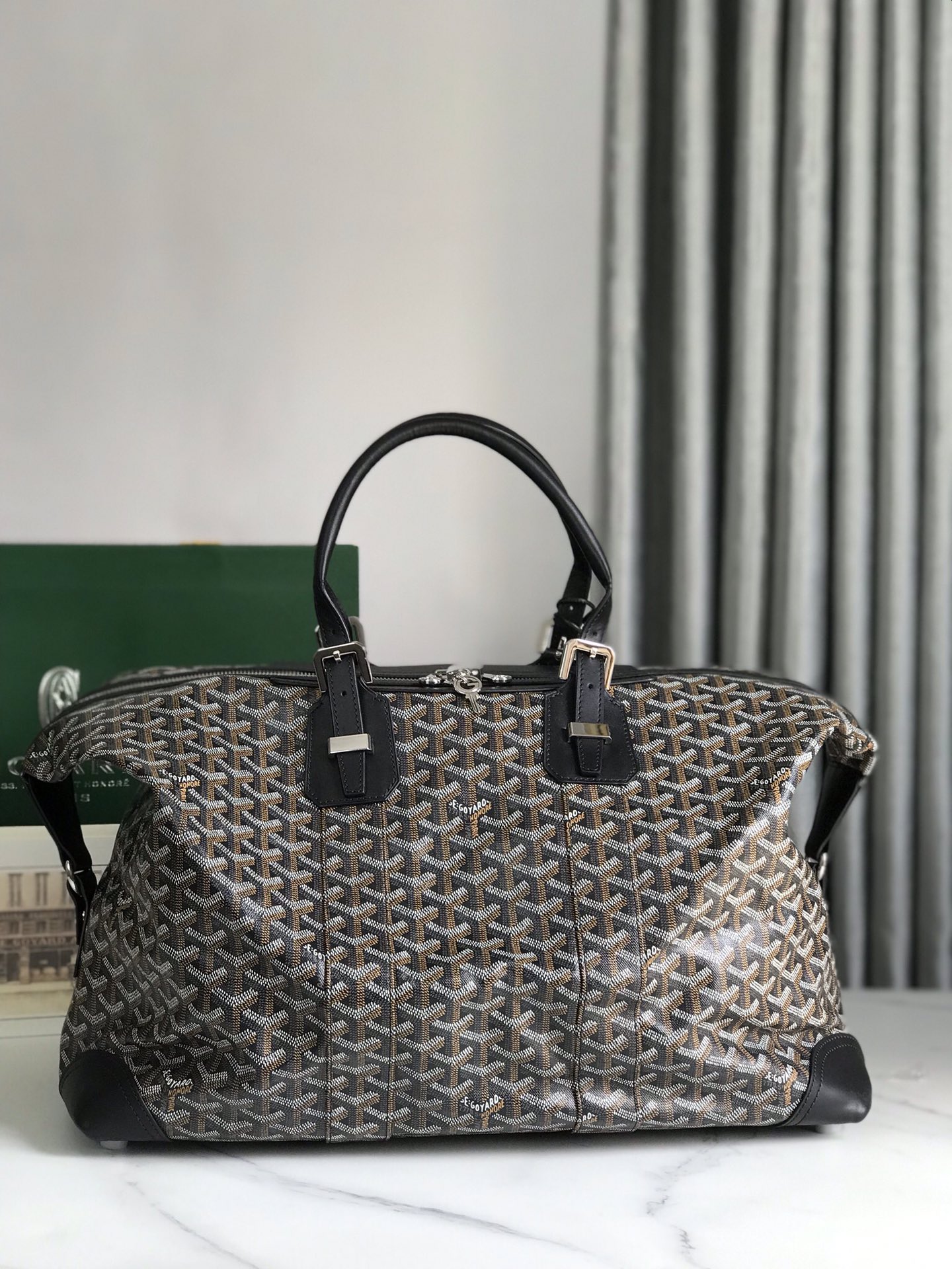 Goyard Boeing 30 Black Coated Canvas and Leather Handbag