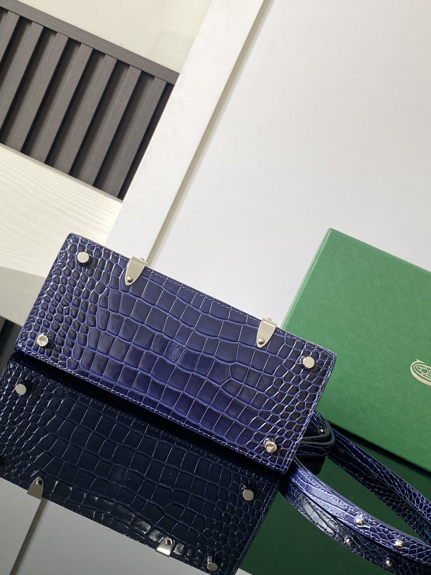 Goyard Matignon Crocodile Pattern Leather Top Handle Bag – Blue navy