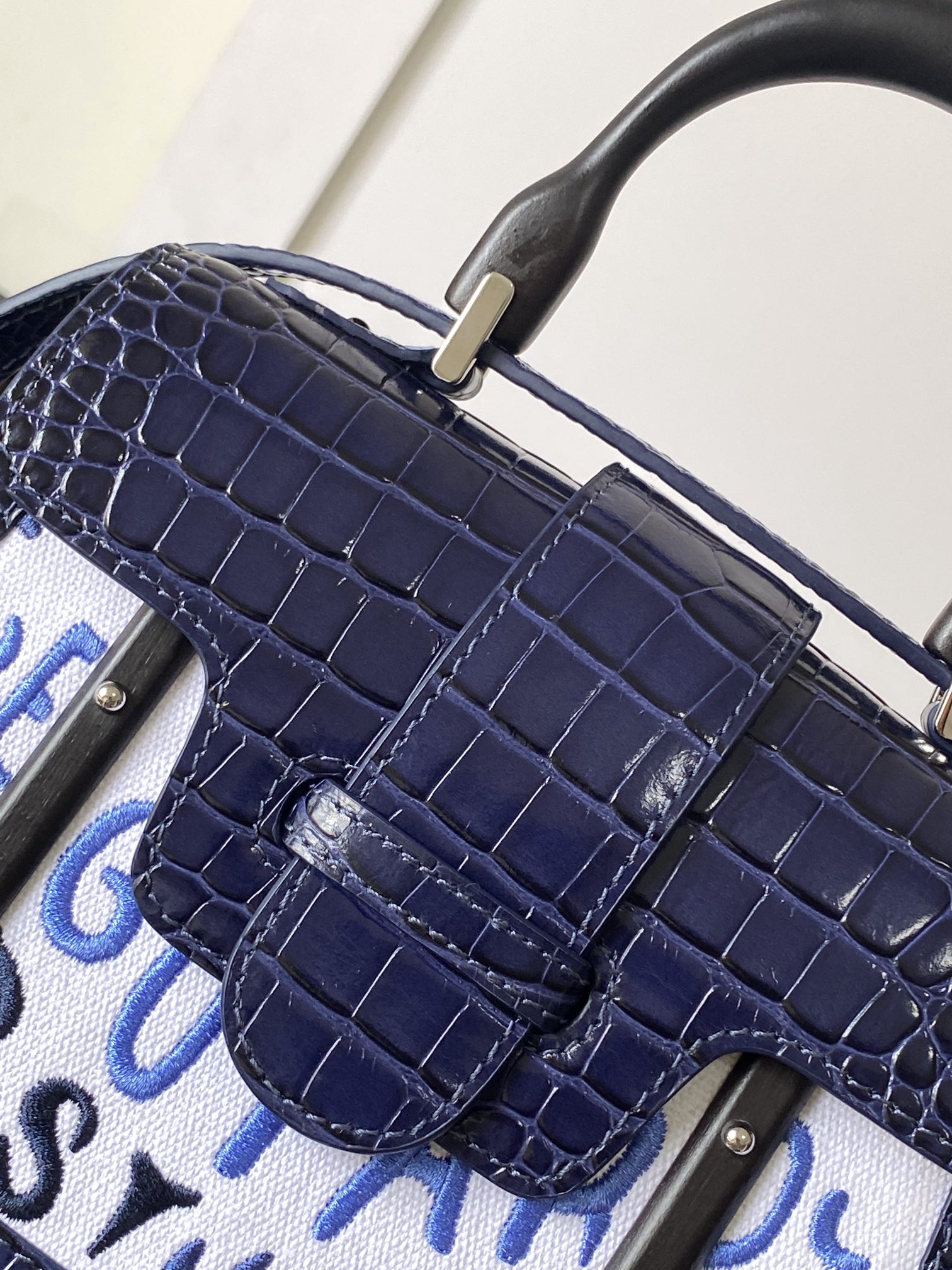 Goyard Matignon Crocodile Pattern Leather Top Handle Bag – Blue navy