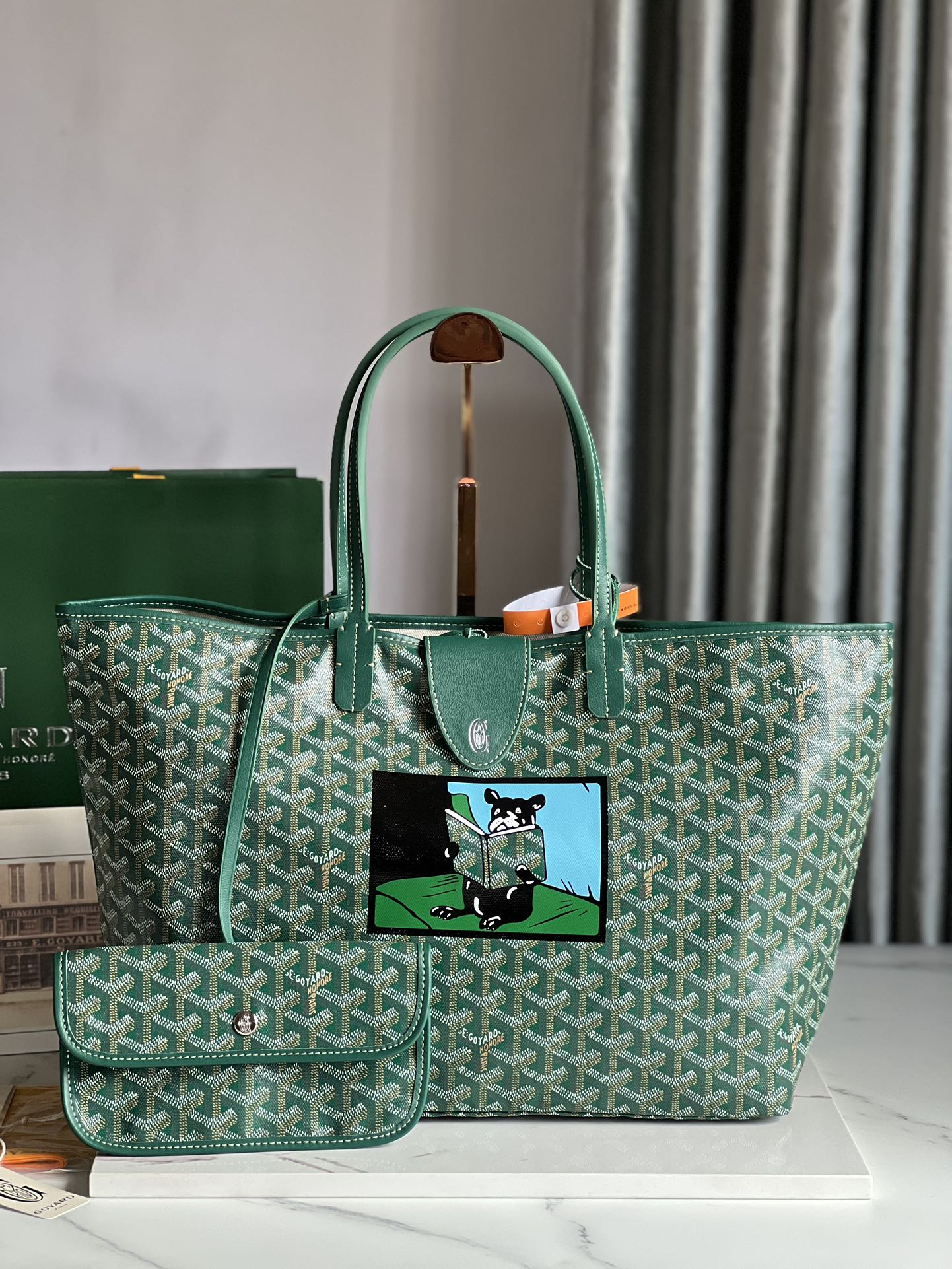 GOYARD Goyardine Saint Louis PM green bulldog logo