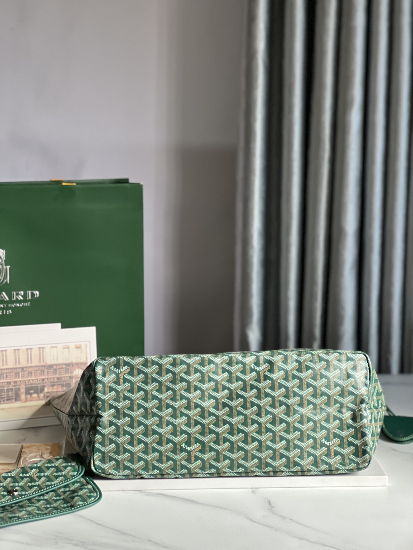 GOYARD Goyardine Saint Louis PM green bulldog logo