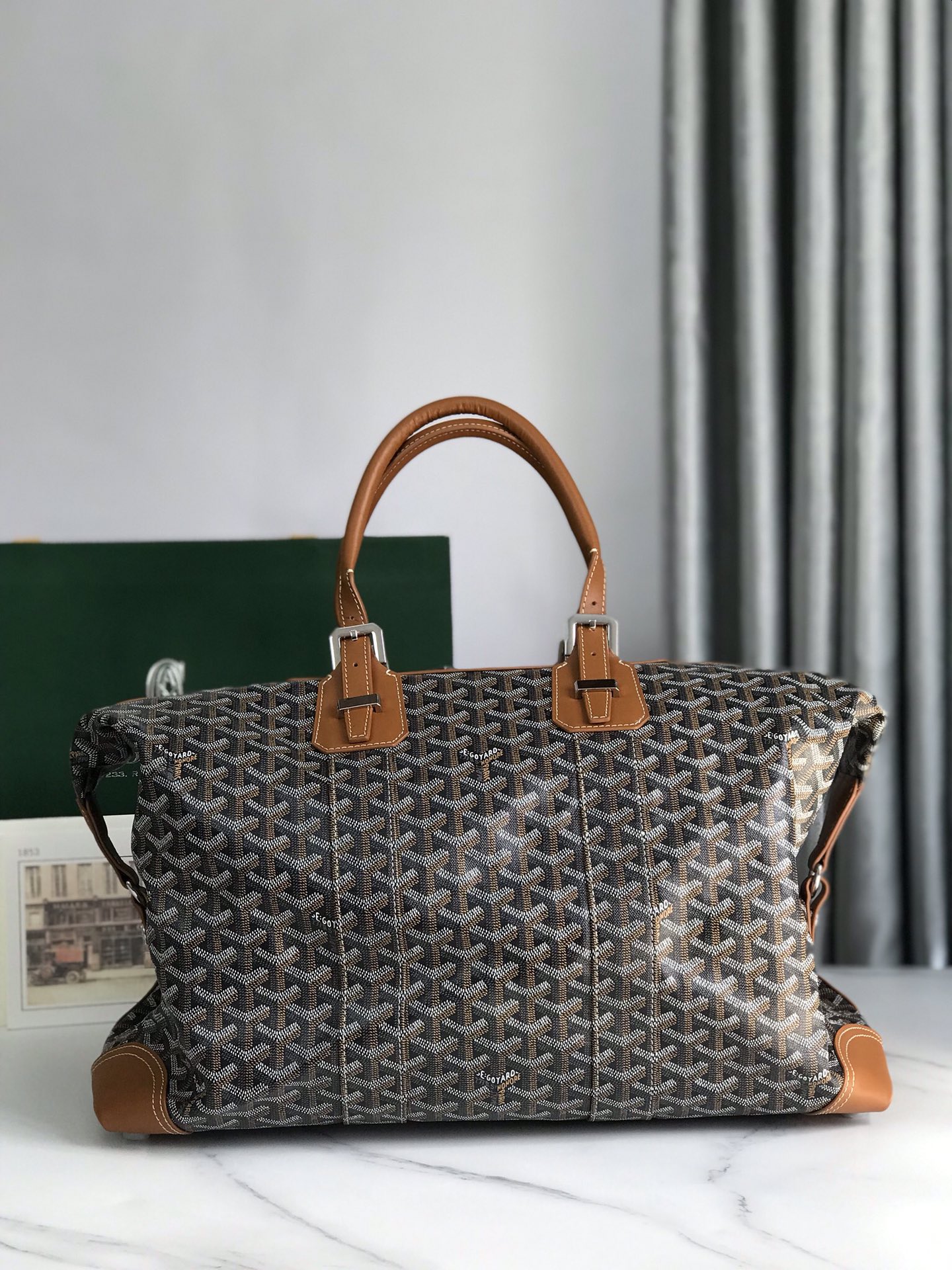 GOYARD Bowling 55 Bag in Black and Tan For Sale at