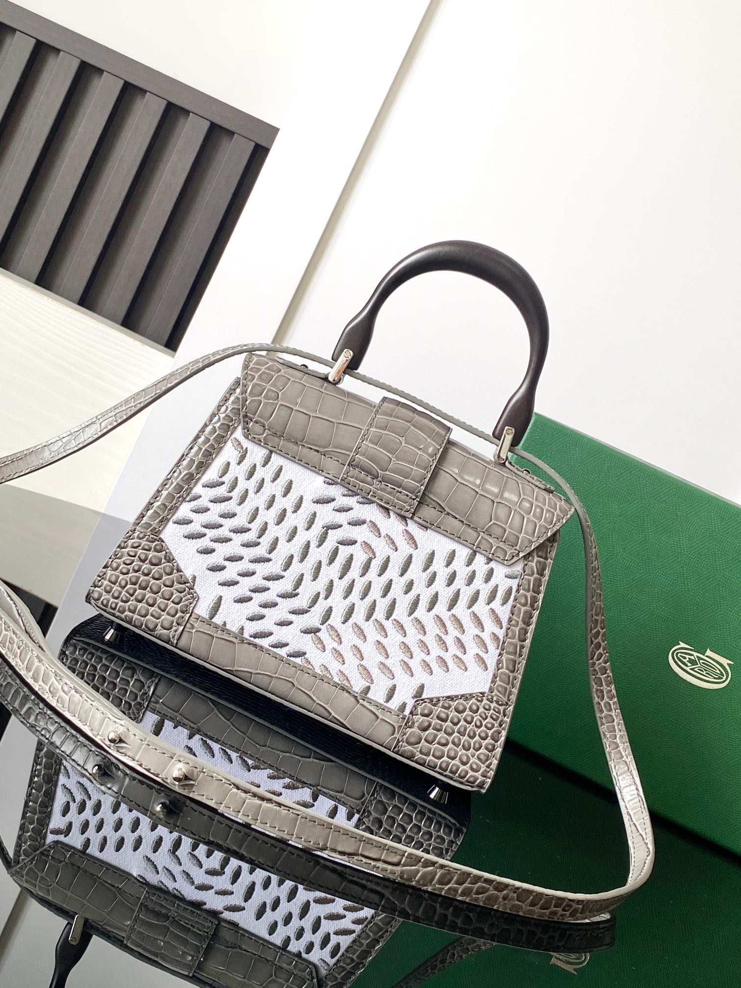 Goyard Matignon Crocodile Pattern Leather Top Handle Bag – gray
