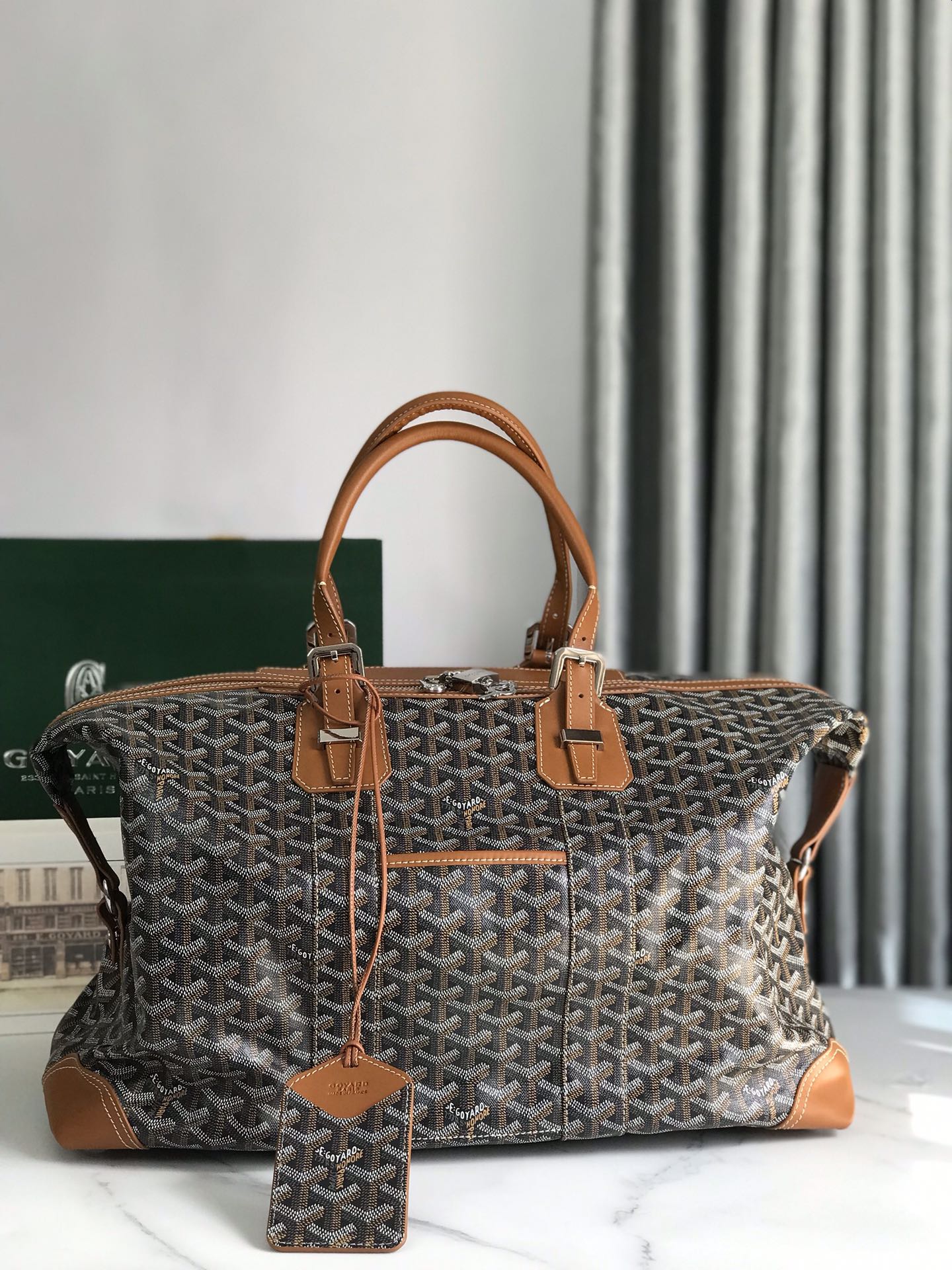 GOYARD Bowling 55 Bag in Black and Tan For Sale at