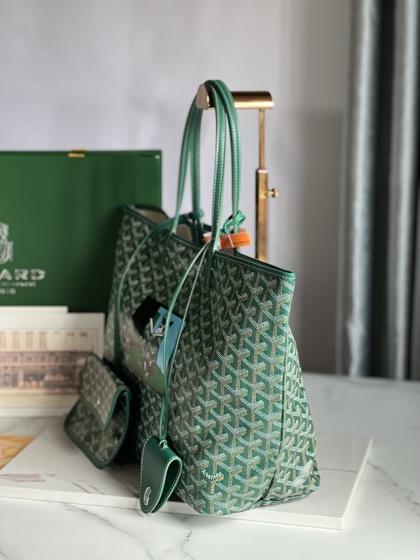 GOYARD Goyardine Saint Louis PM green bulldog logo