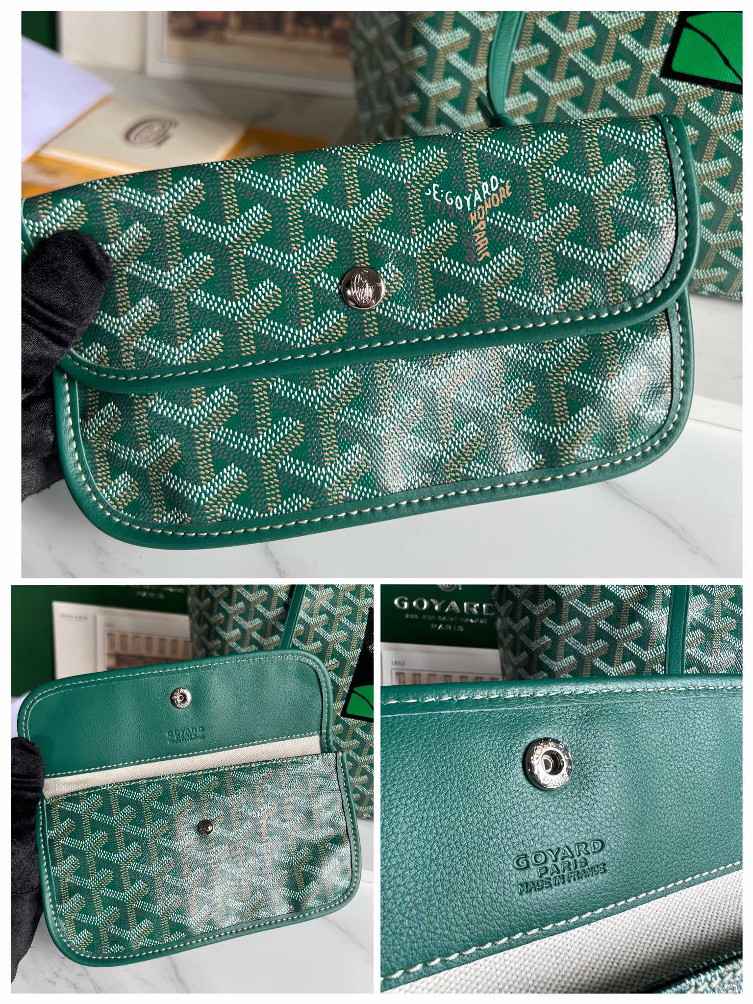 GOYARD Goyardine Saint Louis PM green bulldog logo
