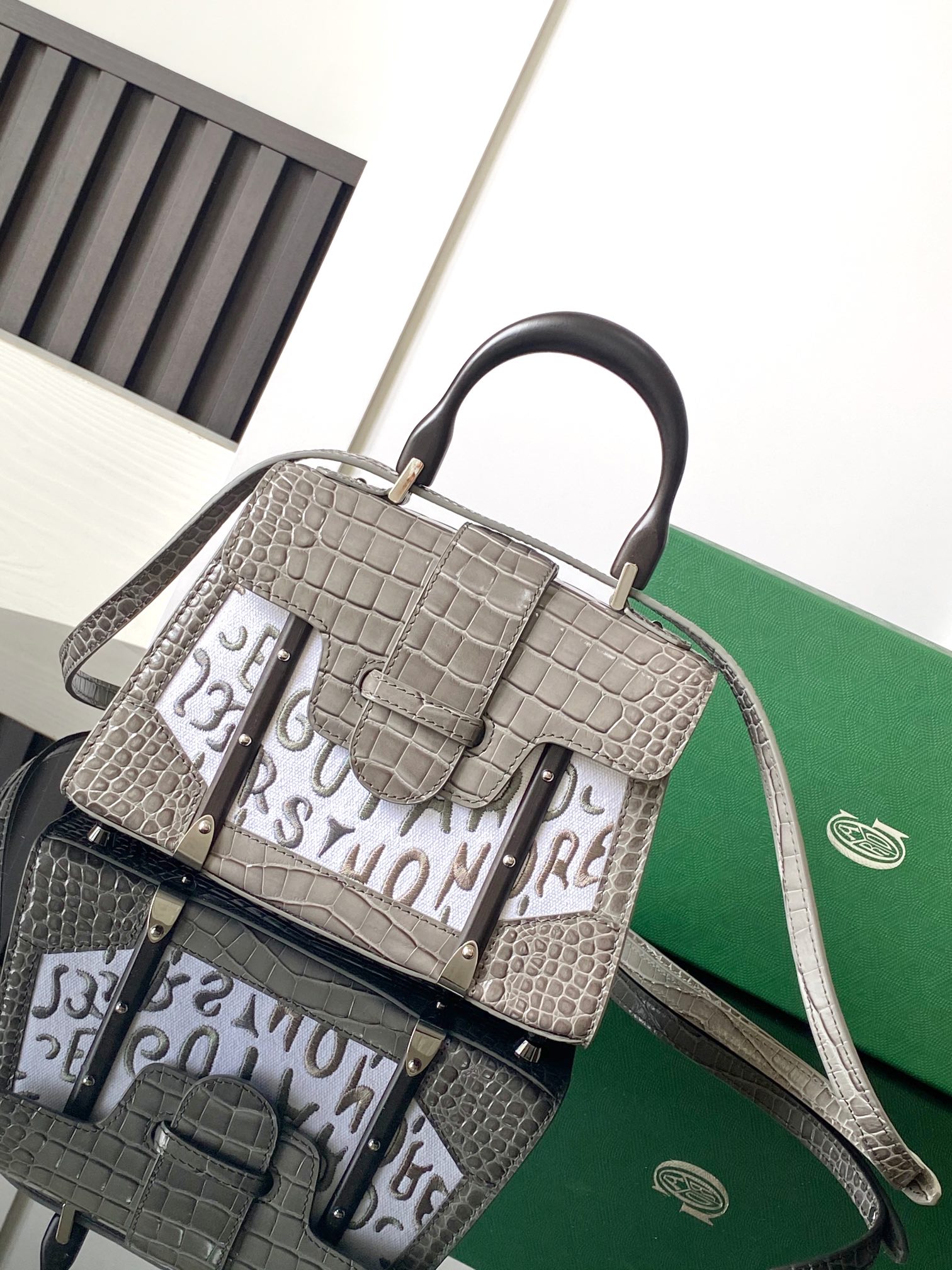 Goyard Matignon Crocodile Pattern Leather Top Handle Bag – gray