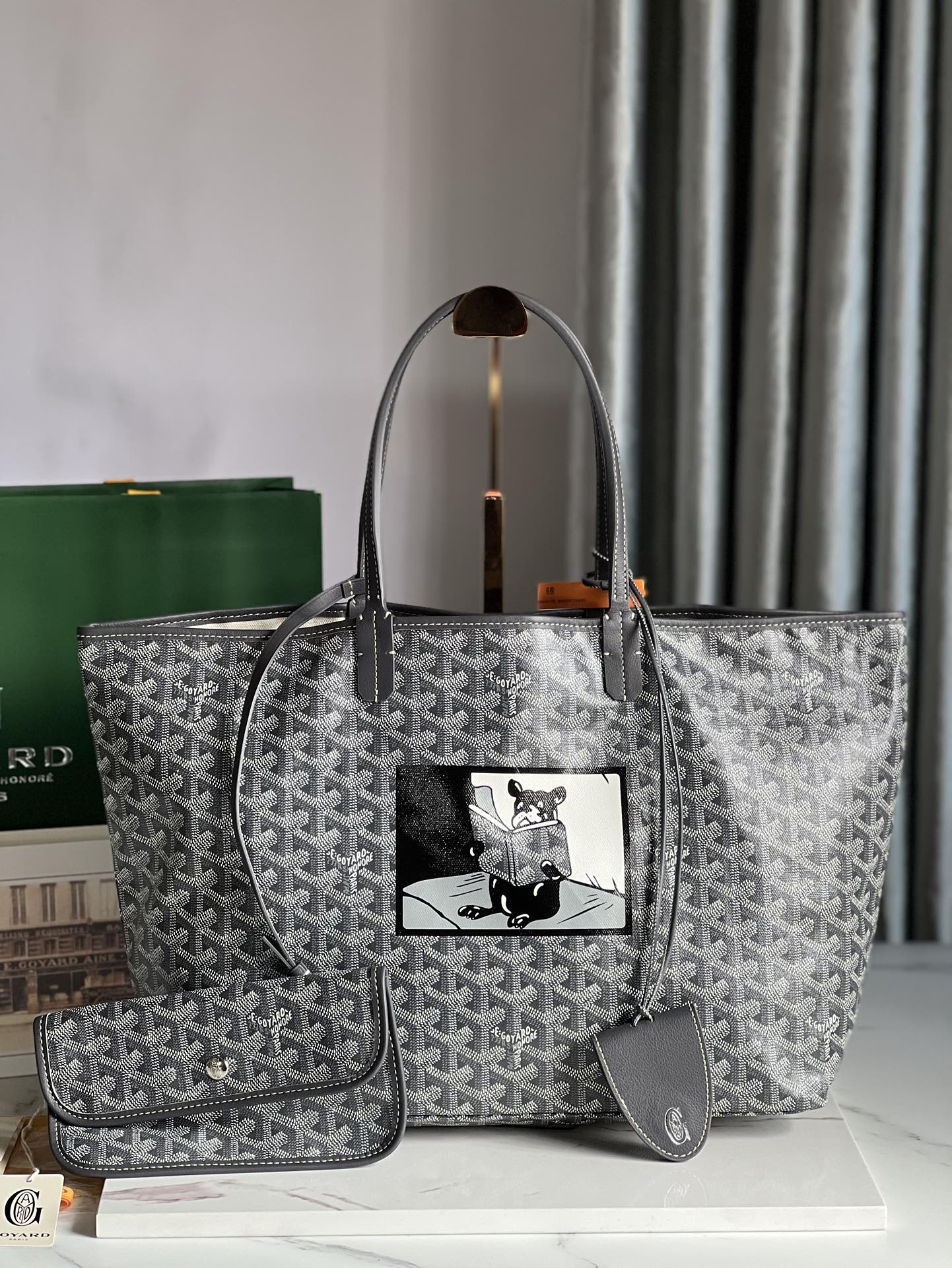 GOYARD Goyardine Saint Louis PM Black gray bulldog logo