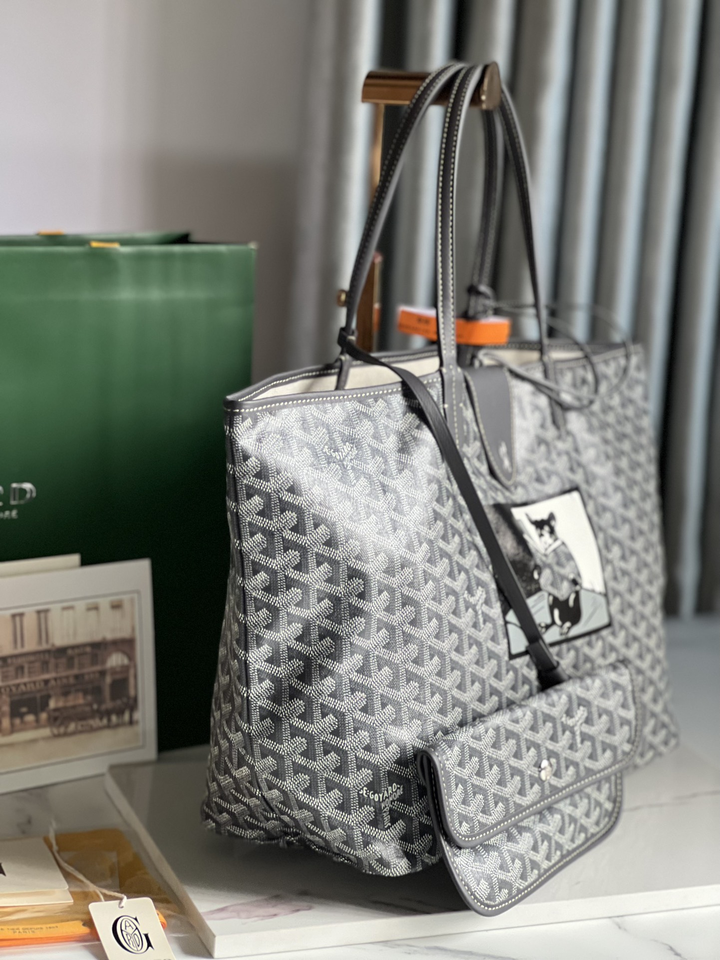 GOYARD Goyardine Saint Louis PM Black gray bulldog logo