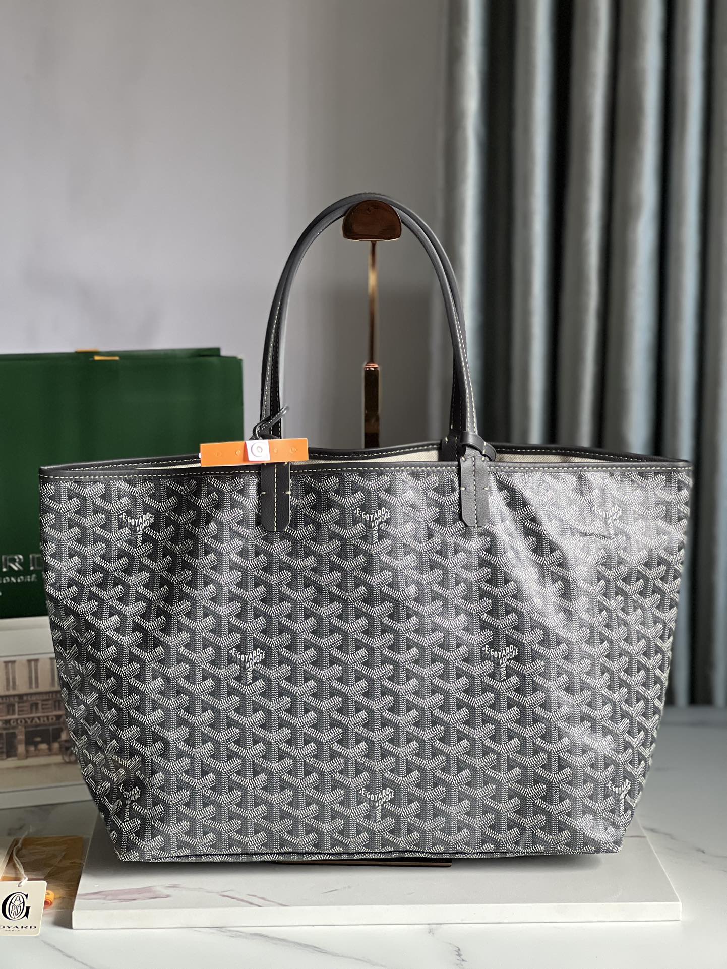 GOYARD Goyardine Saint Louis PM Black gray bulldog logo