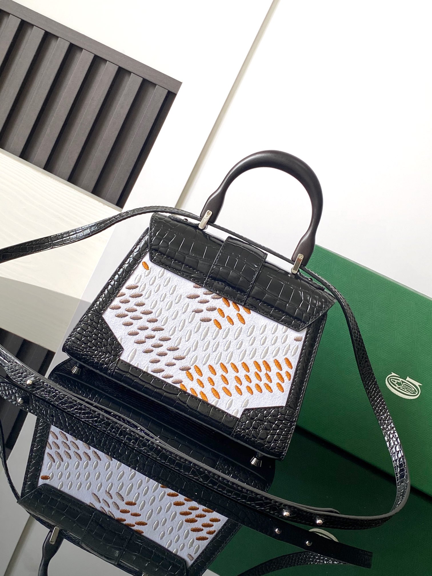 Goyard Matignon Crocodile Pattern Leather Top Handle Bag –black