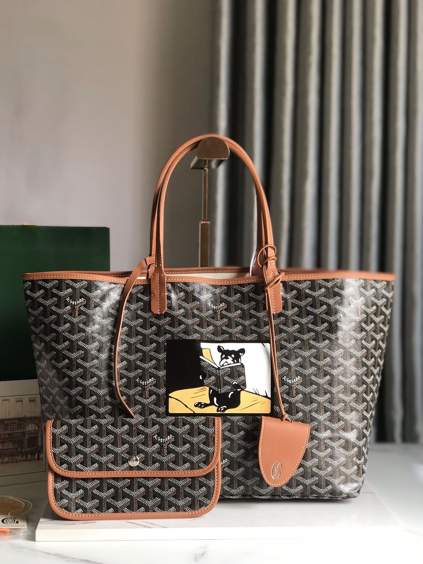 GOYARD Goyardine Saint Louis PM brown bulldog logo
