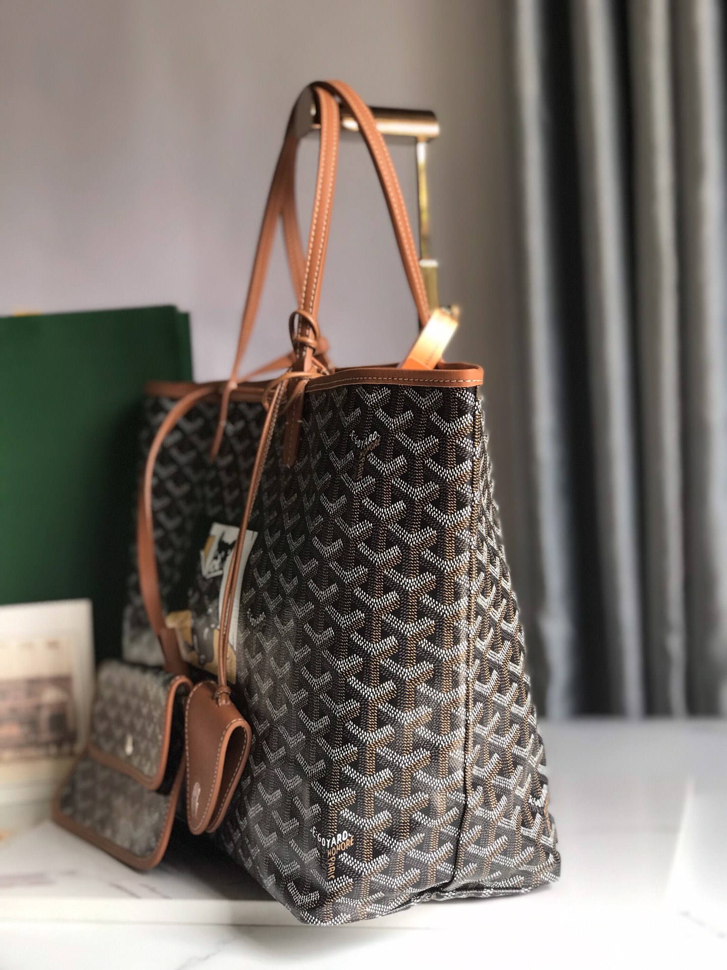 GOYARD Goyardine Saint Louis PM brown bulldog logo