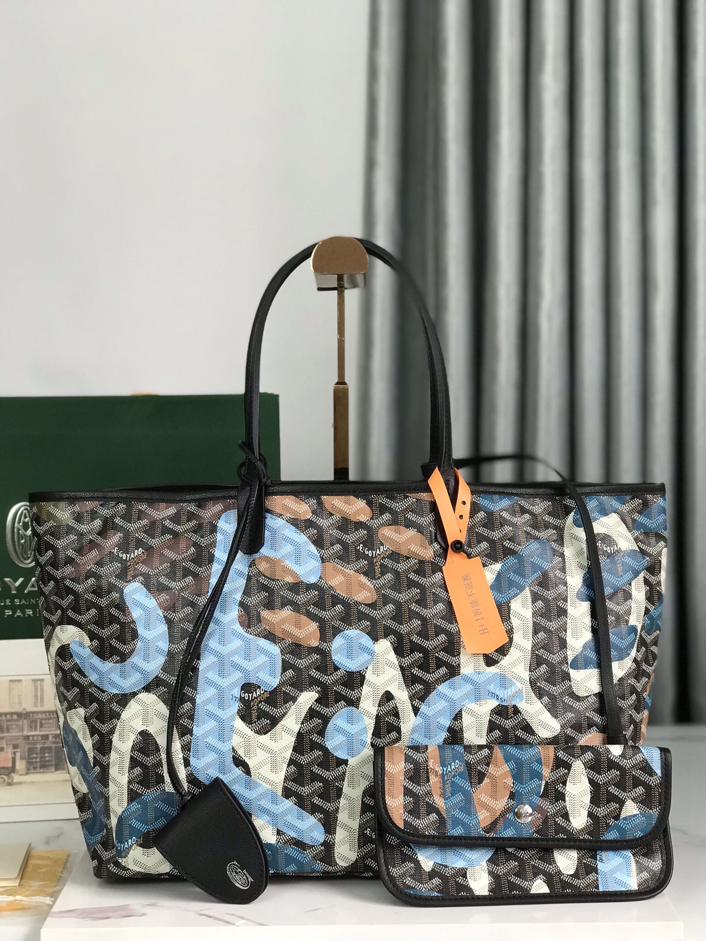 Goyard St. Louis Tote GM Black/Blue/Tan Camo Limited Edition Palladium