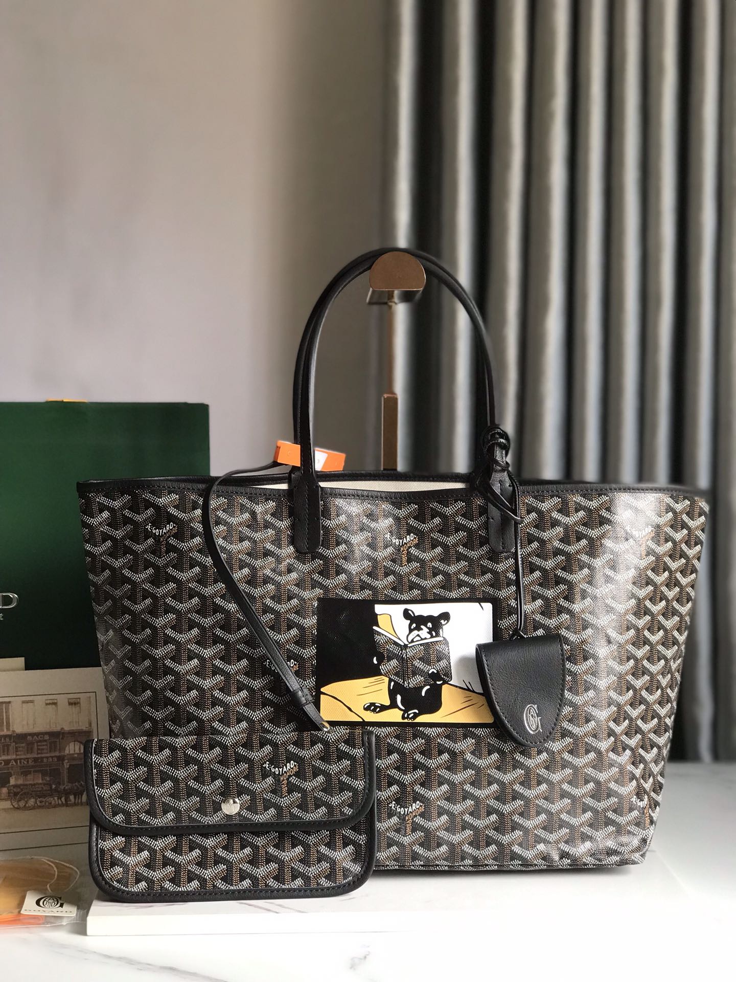 GOYARD Goyardine Saint Louis PM Black bulldog logo