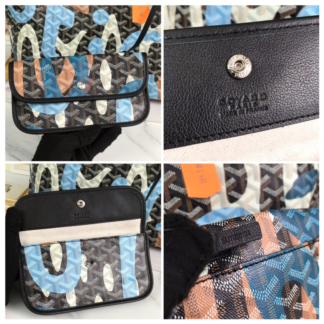 Goyard St. Louis Tote GM Black/Blue/Tan Camo Limited Edition Palladium