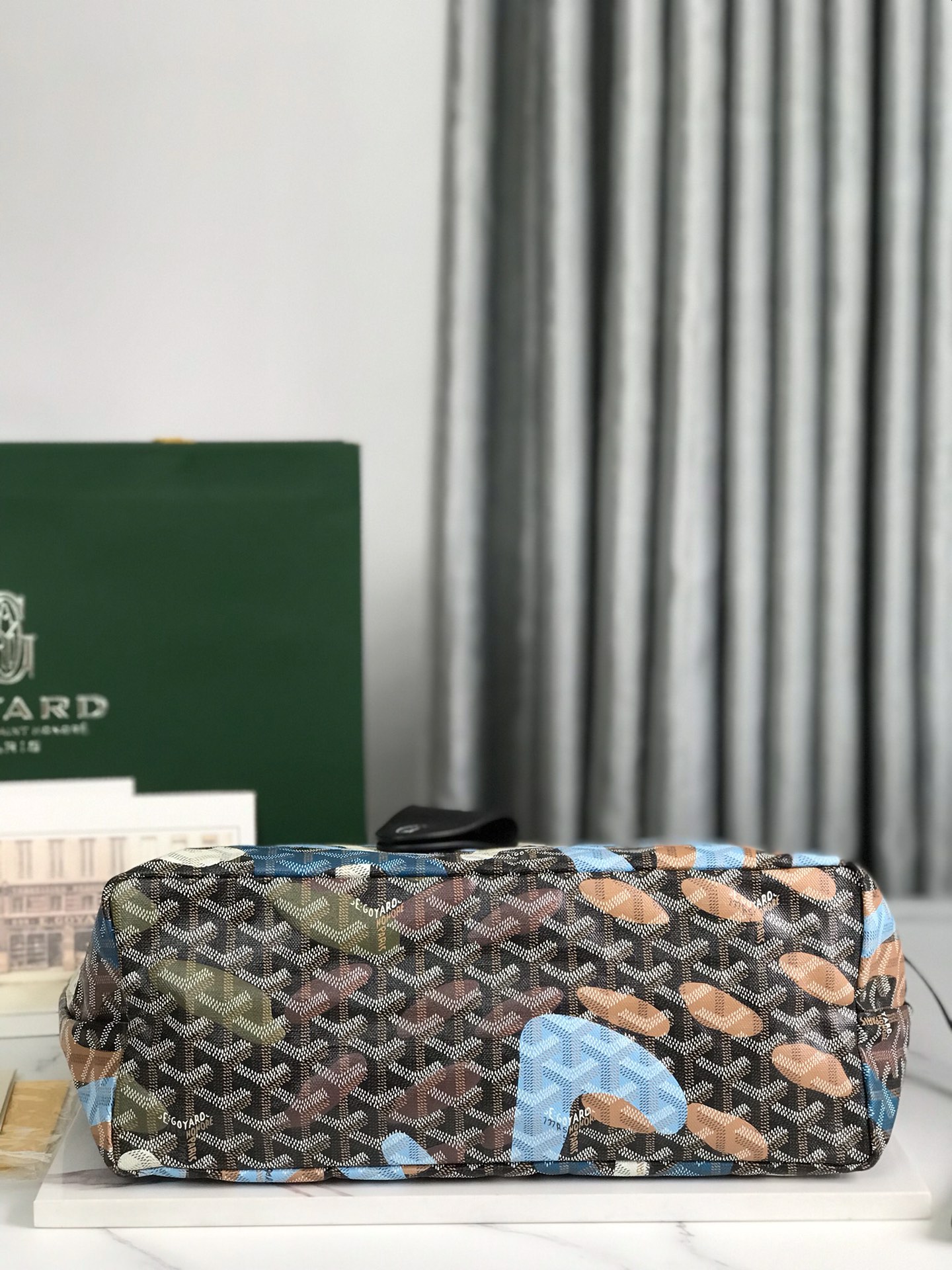 Goyard St. Louis Tote GM Black/Blue/Tan Camo Limited Edition Palladium