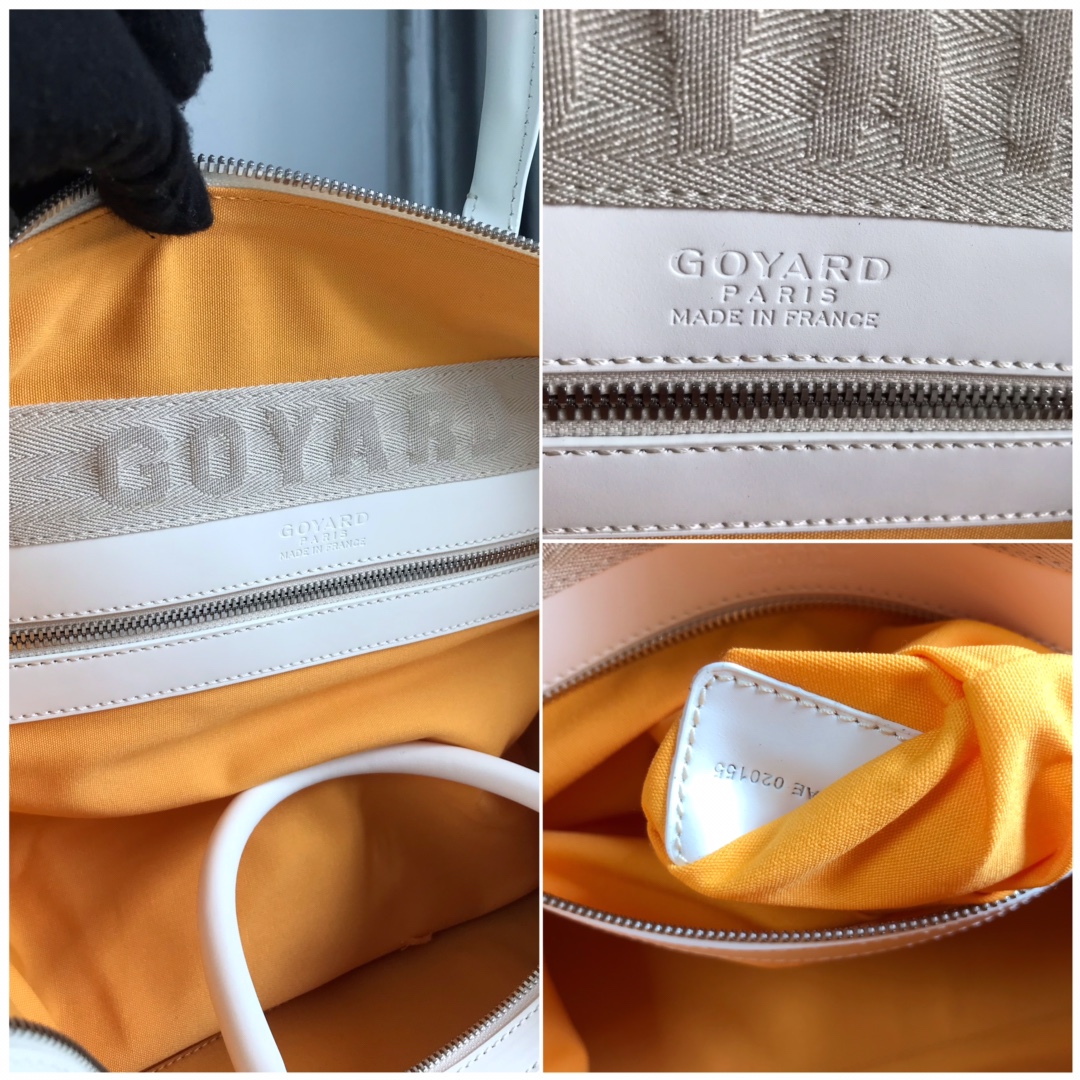 Goyard White Chevron Boeing 30 Boston Bag Leather ref.603329