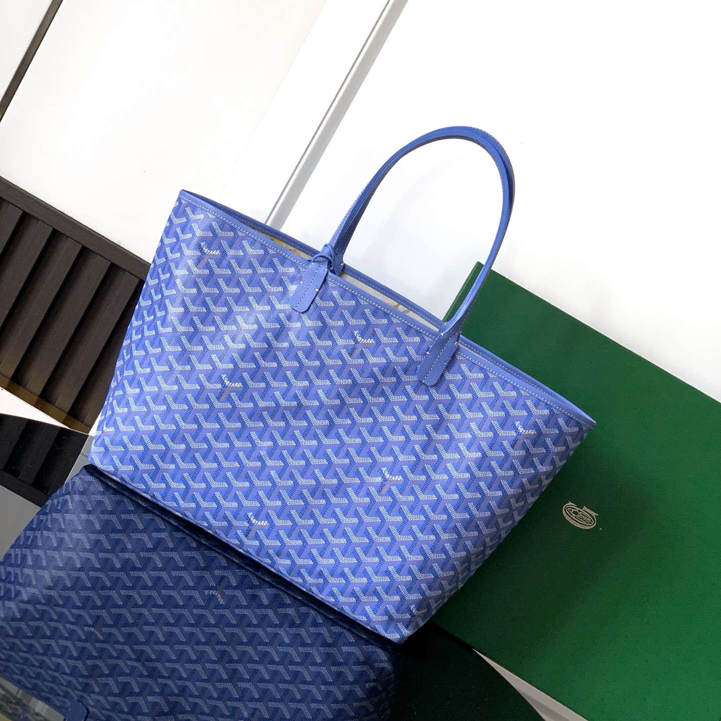 Goyard Saint Louis PM Herringbone Blue Tote Bag
