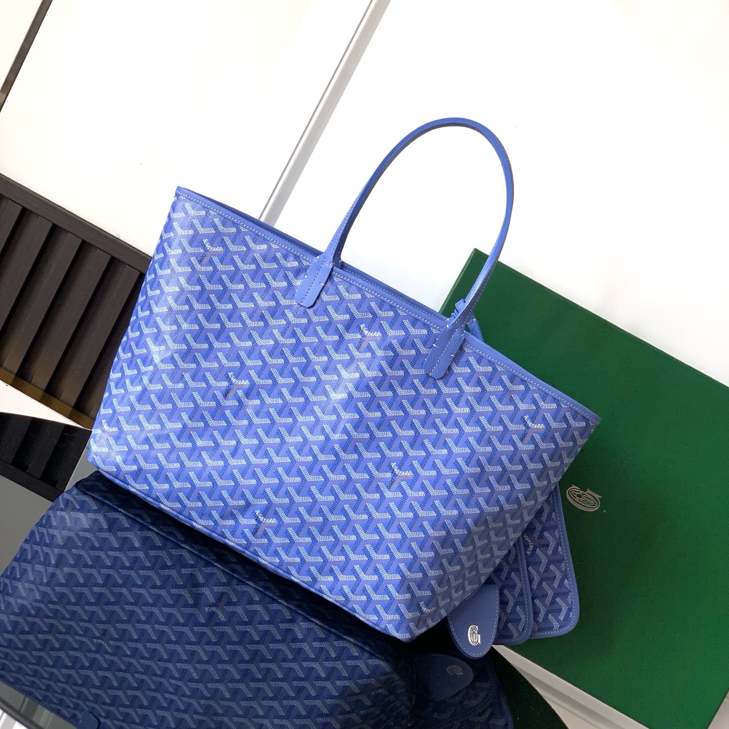 Goyard Saint Louis PM Herringbone Blue Tote Bag