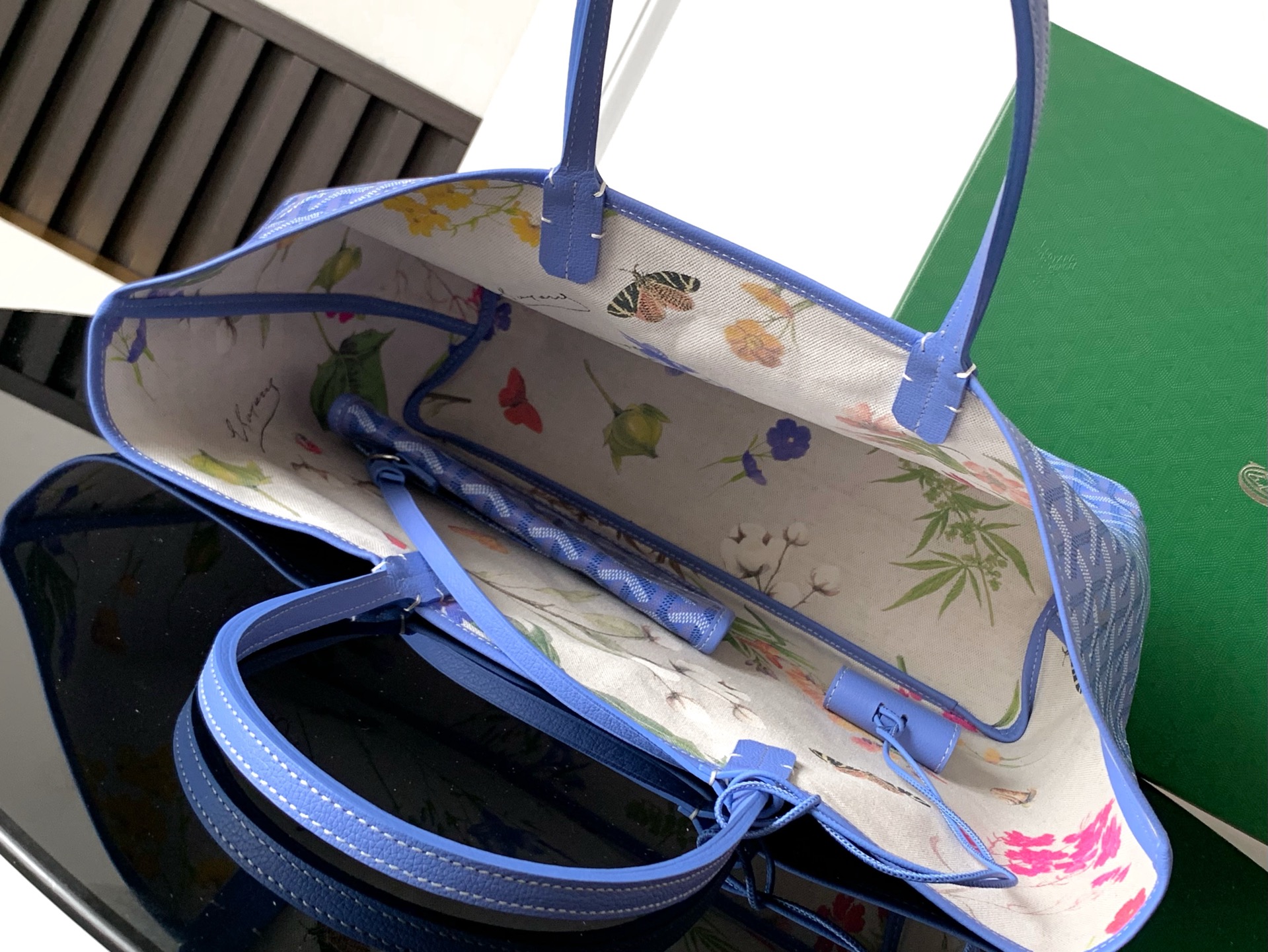 Goyard Saint Louis PM Herringbone Blue Tote Bag