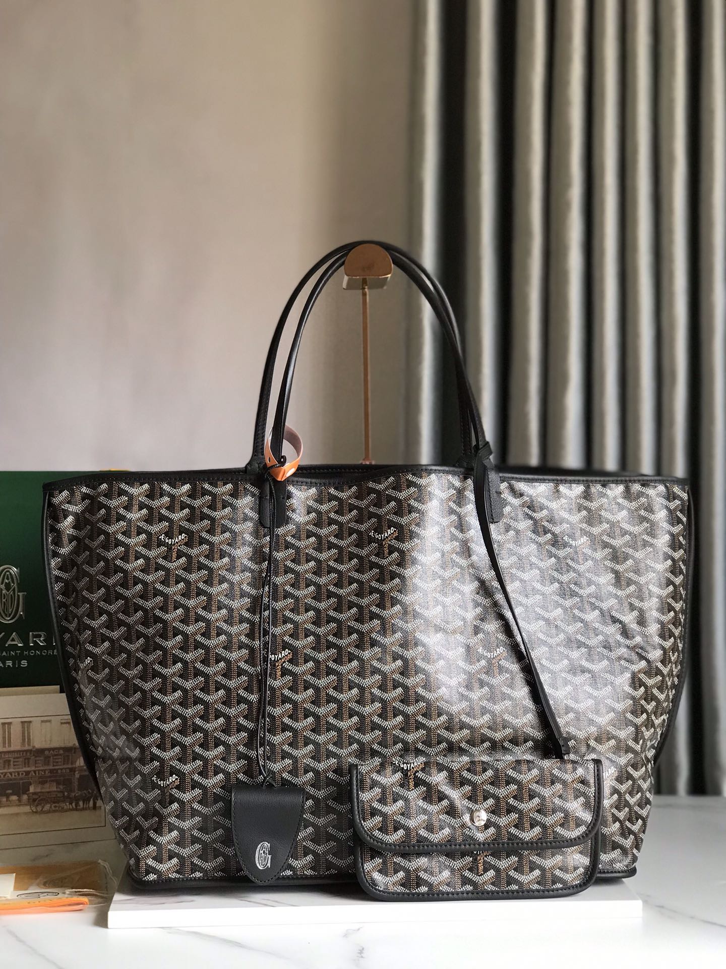 GOYARD Saint-Louis PM Tote Bag Black Used Beautiful with