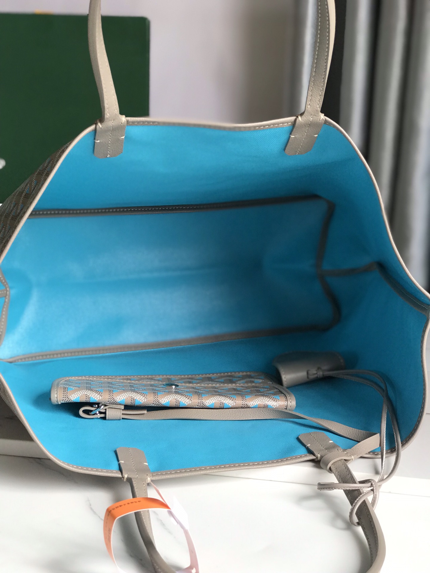 GOYARD Saint Louis PM Tote Bag Claire Voie Greige Turquois