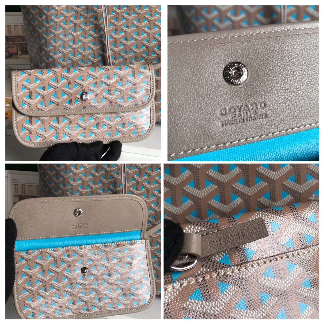 GOYARD Saint Louis PM Tote Bag Claire Voie Greige Turquois