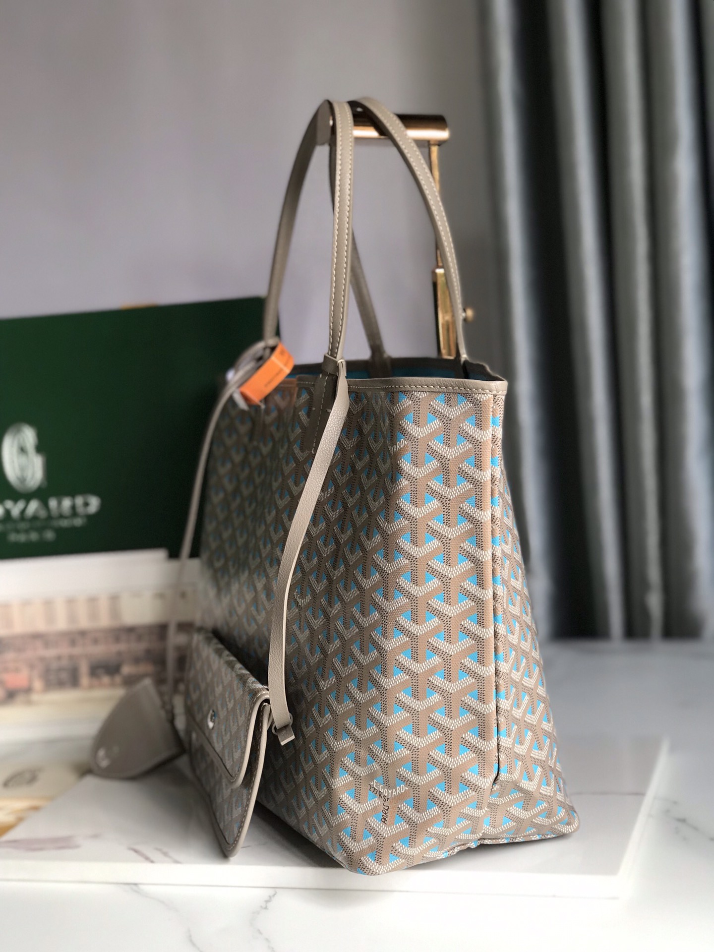 GOYARD Saint Louis PM Tote Bag Claire Voie Greige Turquois