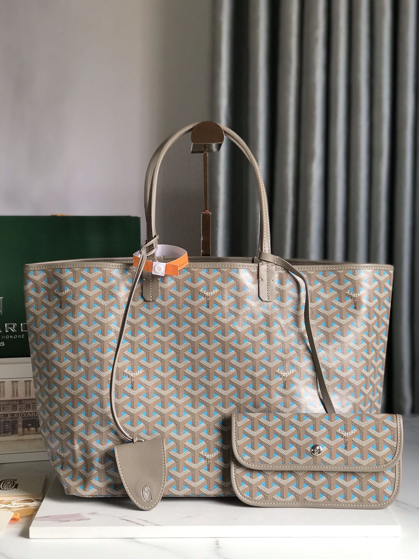 GOYARD Saint Louis PM Tote Bag Claire Voie Greige Turquois