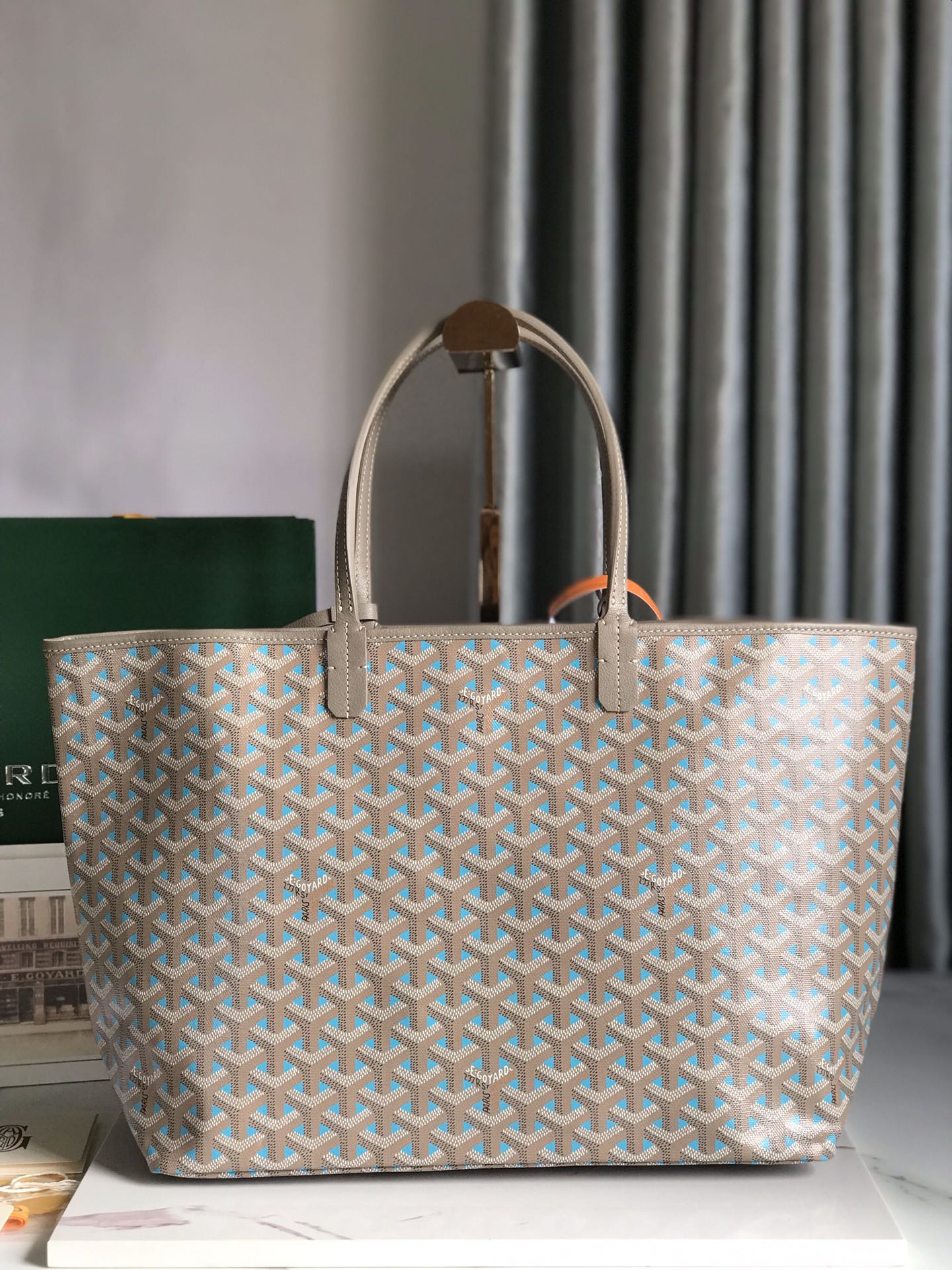 GOYARD Saint Louis PM Tote Bag Claire Voie Greige Turquois