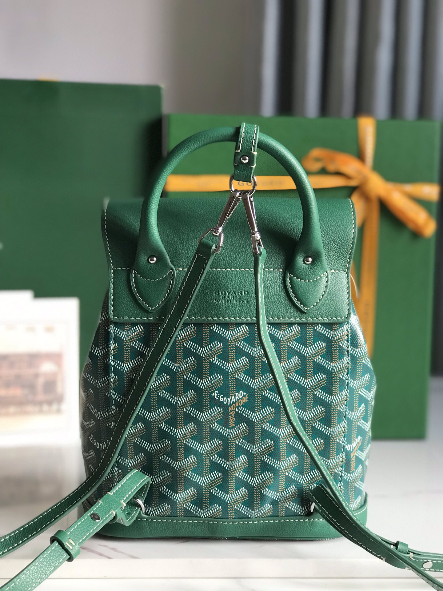 GOYARD Goyardine Calfskin Mini Alpin Backpack Green