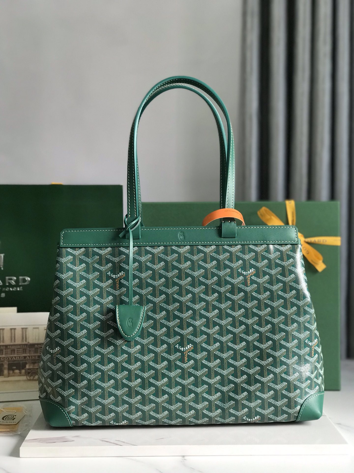 Goyard Tan Goyardine Coated Canvas and Leather bag green