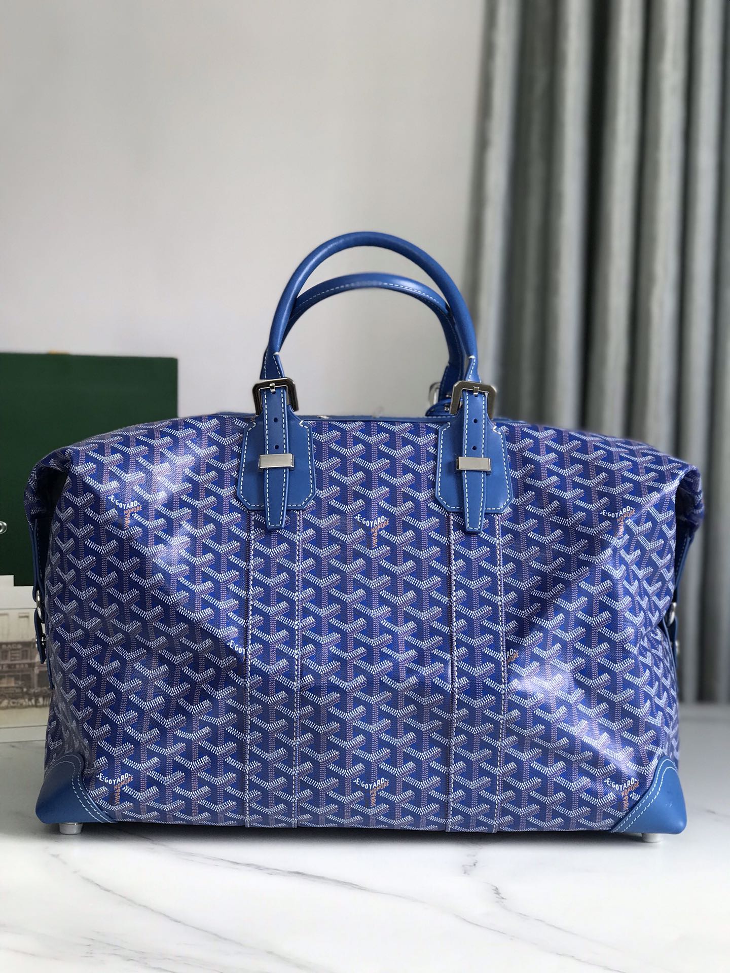 Goyard Bowling 45 Bag Sky Blue Goyardine Canvas and Cervon