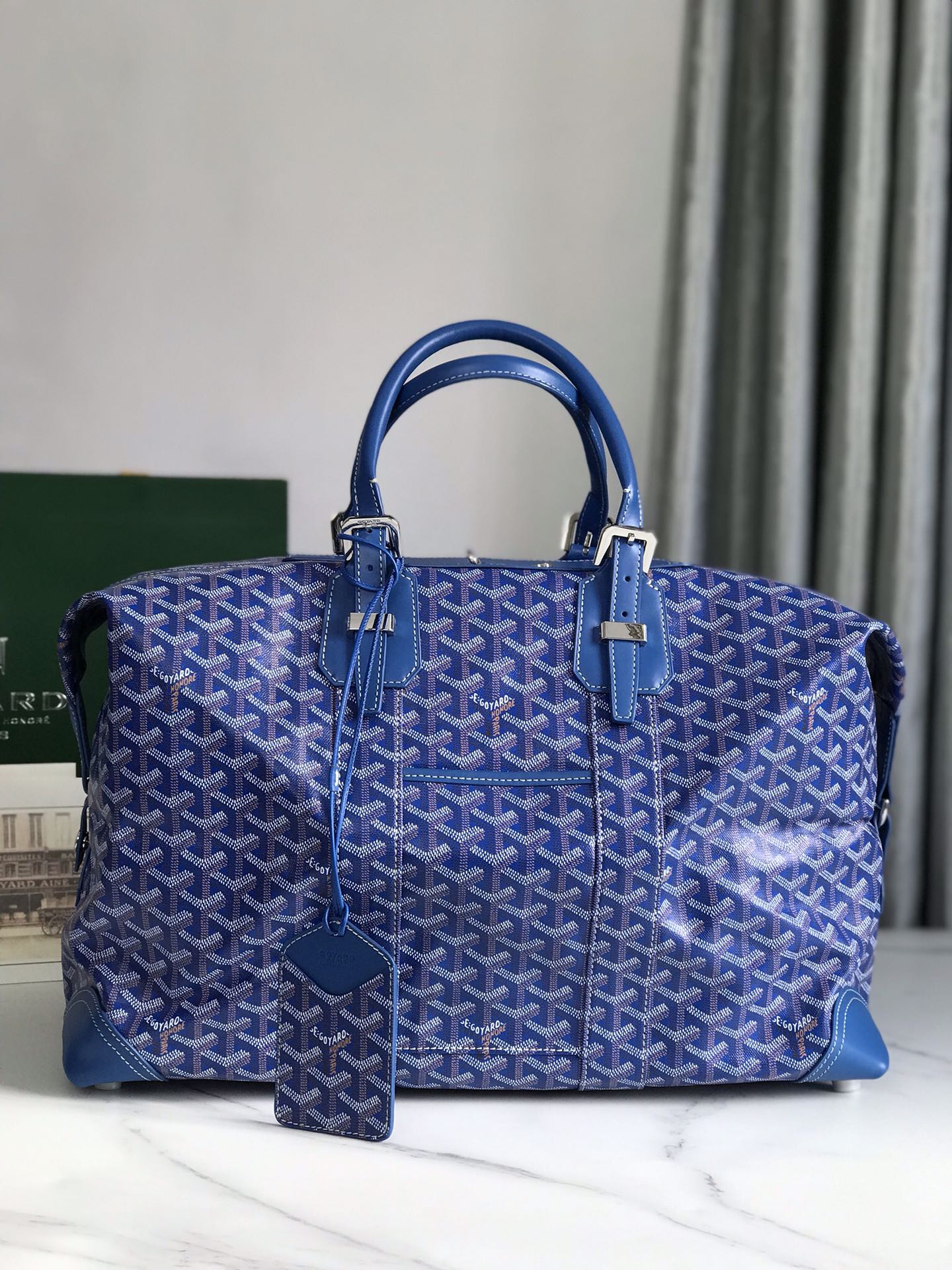 Goyard Bowling 45 Bag Sky Blue Goyardine Canvas and Cervon