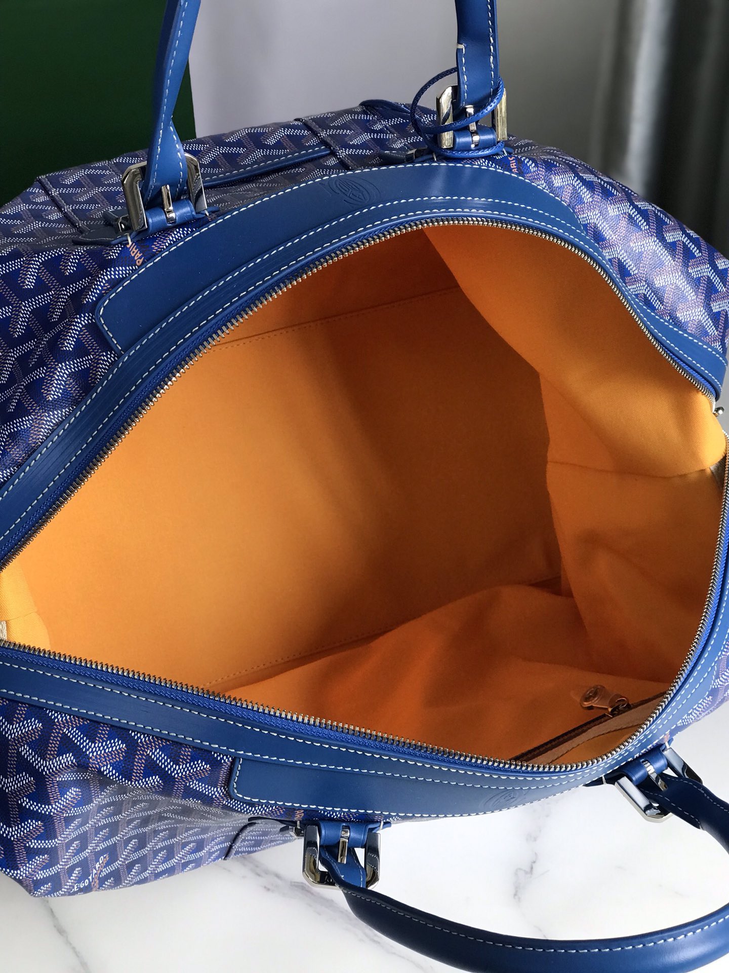 Goyard Bowling 45 Bag Sky Blue Goyardine Canvas and Cervon