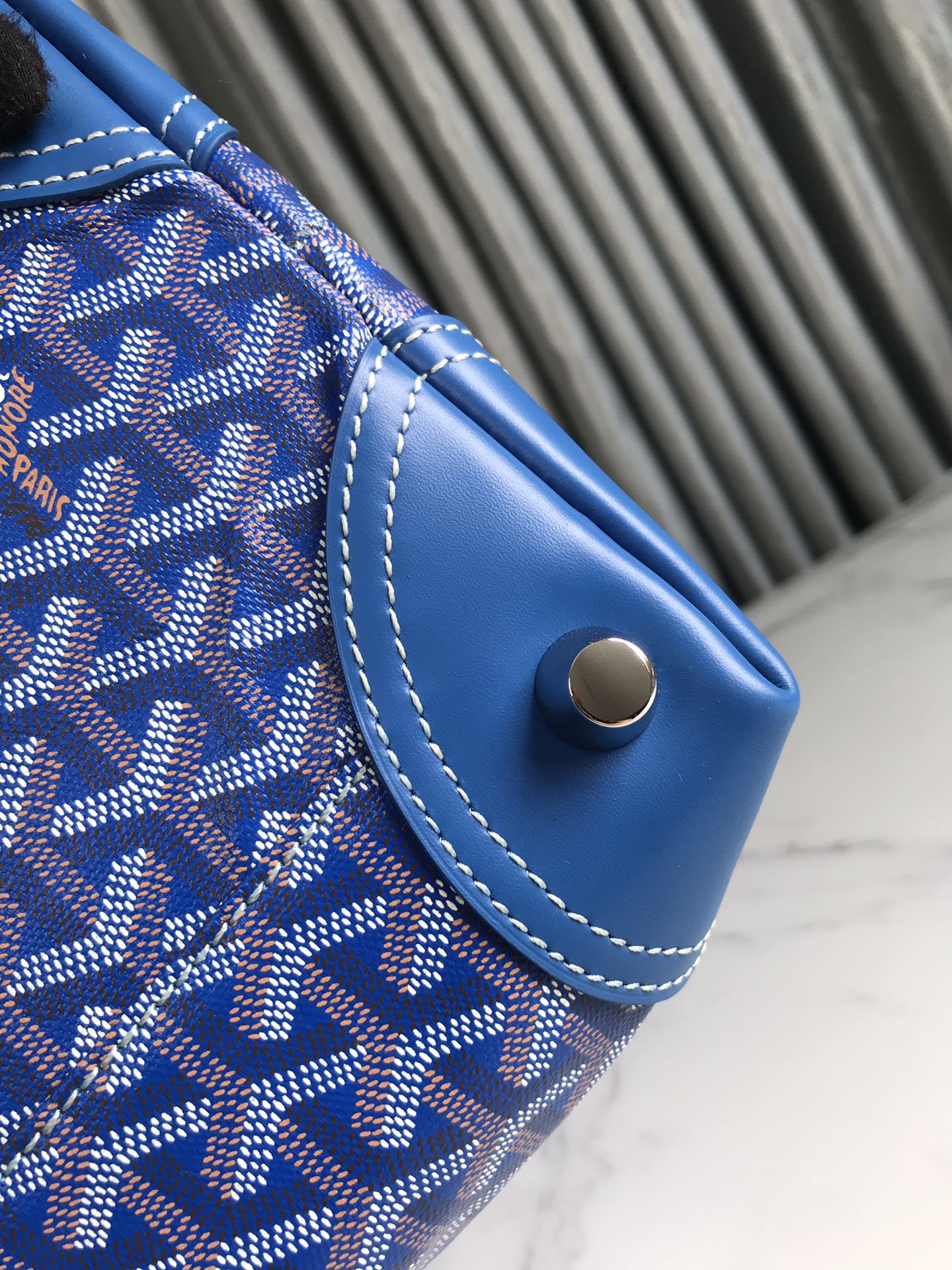 Goyard Bowling 45 Bag Sky Blue Goyardine Canvas and Cervon