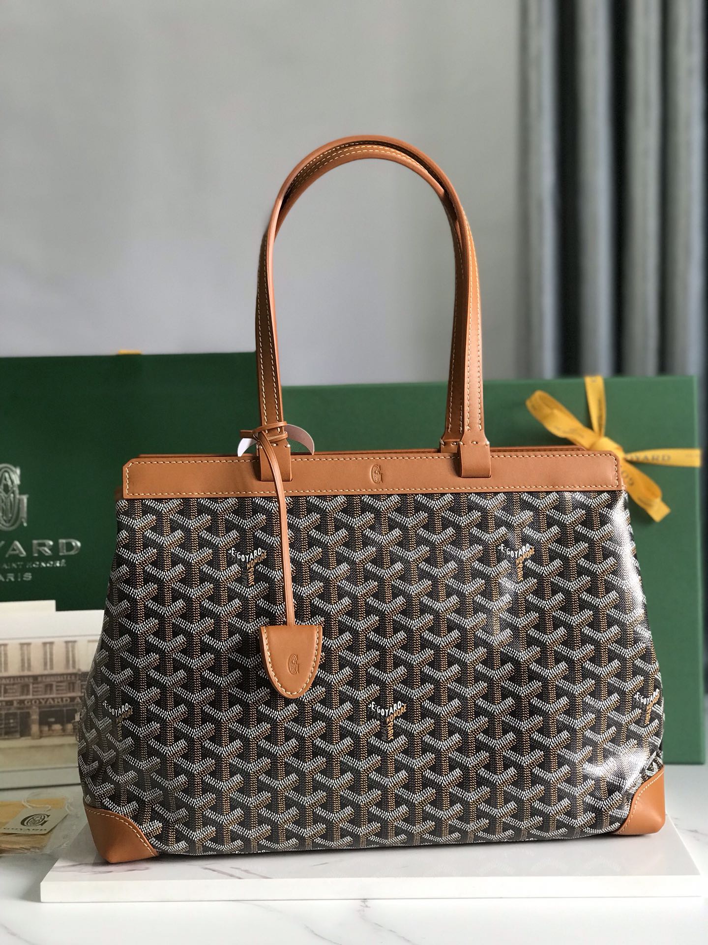 Goyard Tan Goyardine Coated Canvas and Leather bag brown