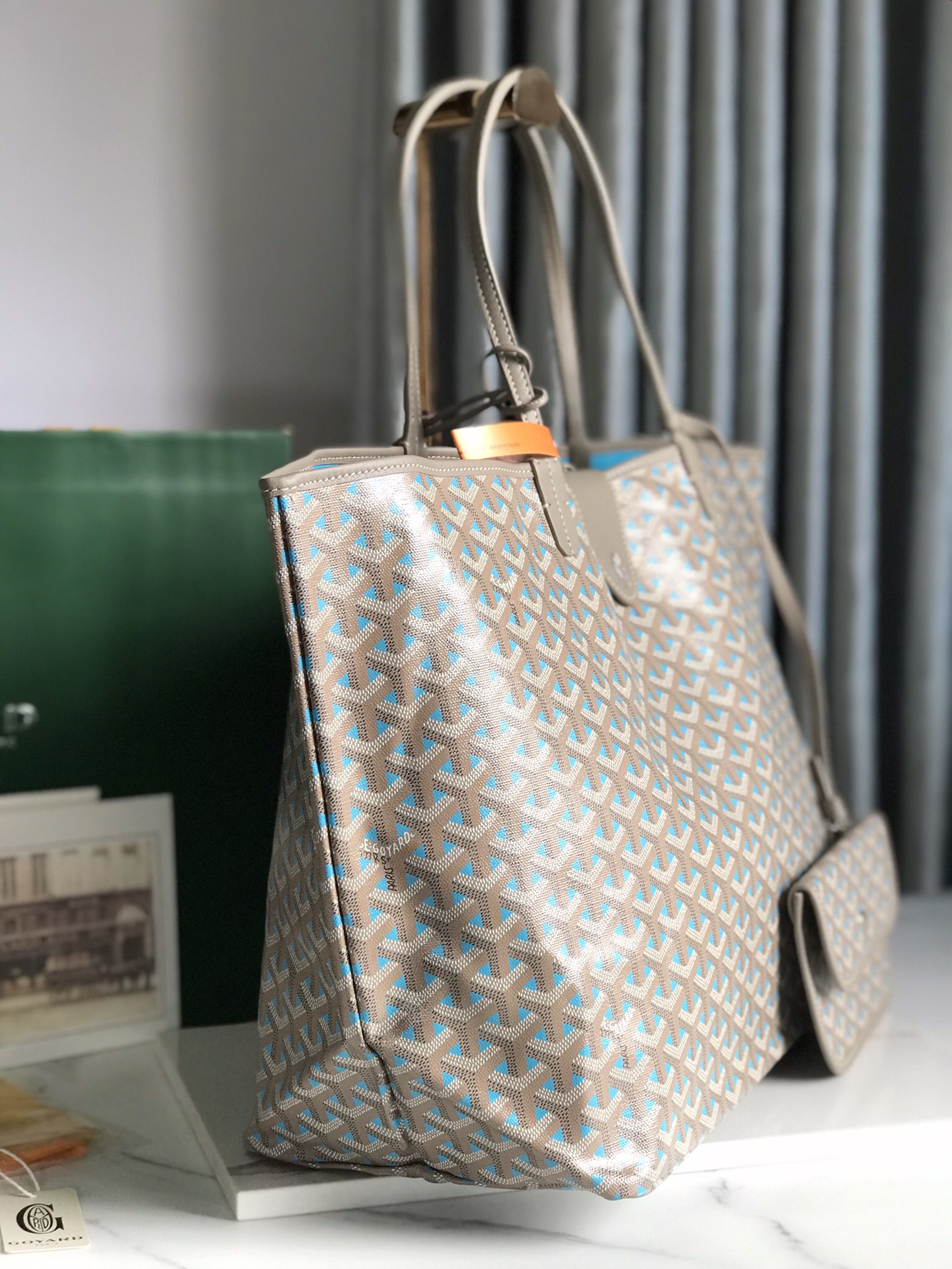 GOYARD Saint Louis PM Tote Bag Claire Voie Greige Turquois