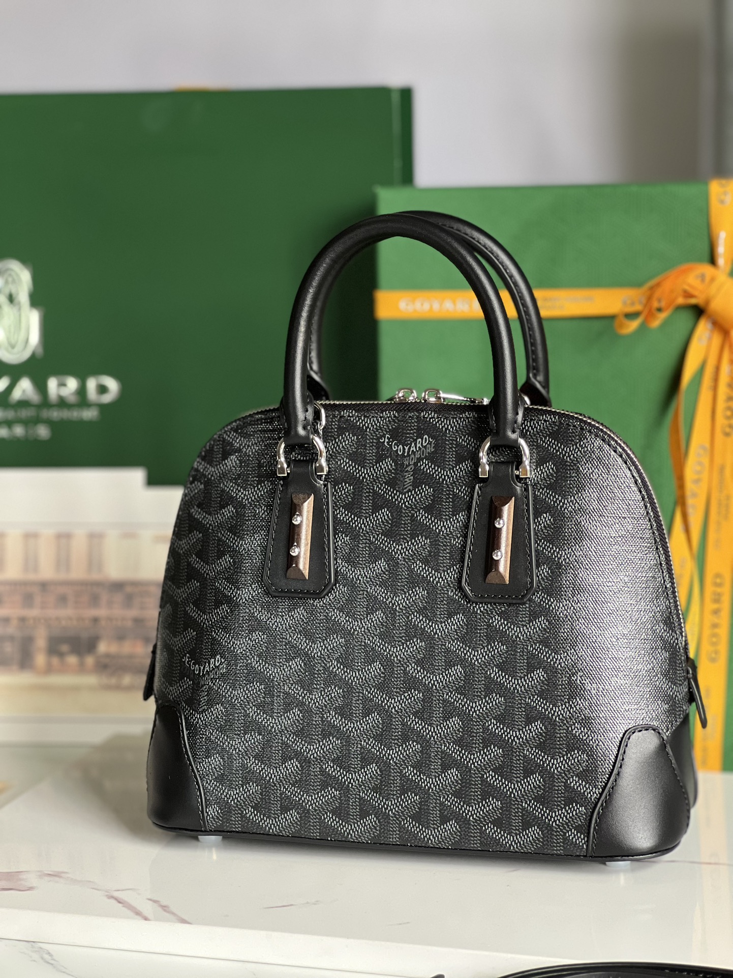 Goyard Black Goyardine Coated Canvas and Leather Vendome Satchel Goyard