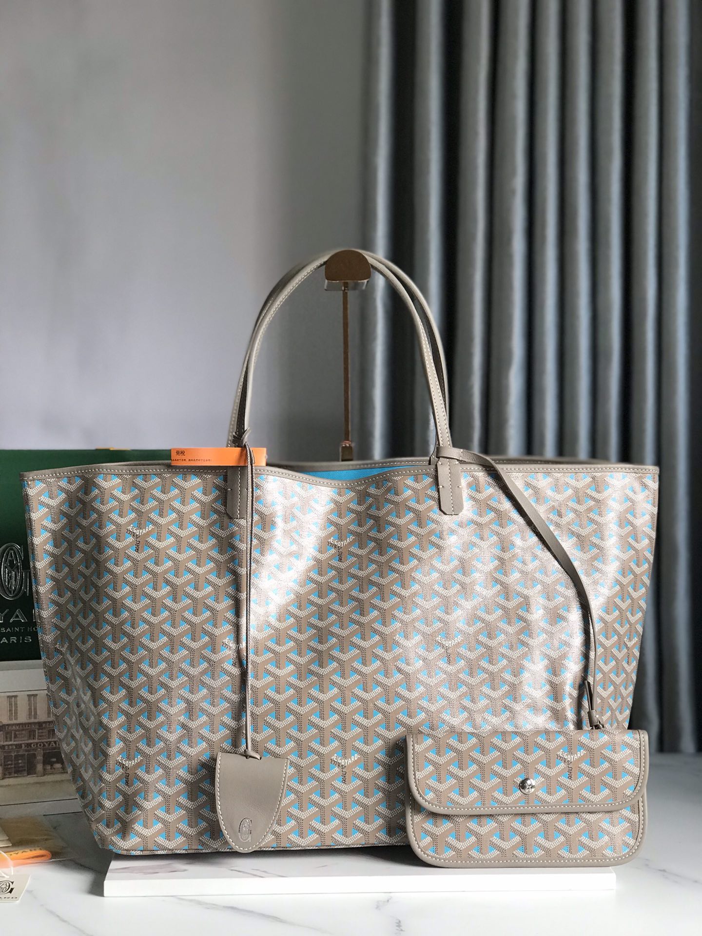 GOYARD Saint Louis PM Tote Bag Claire Voie Greige Turquois