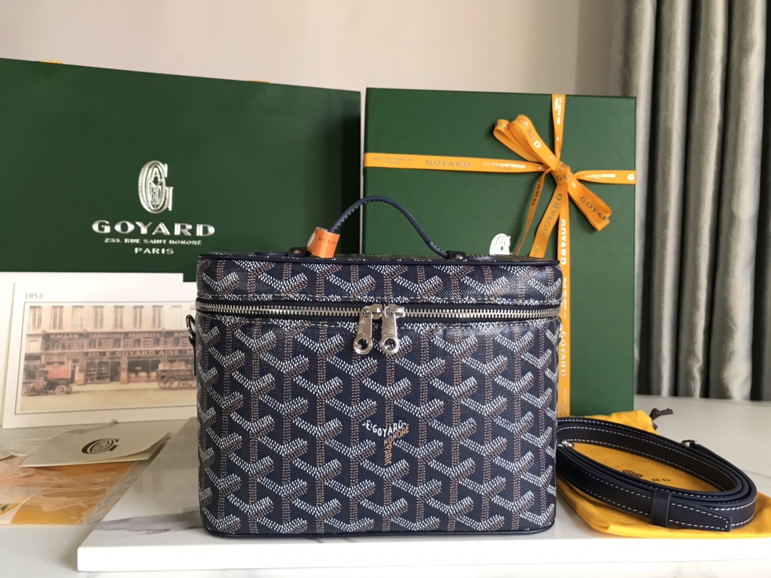 Goyard navy blue Goyardine Muse Vanity Case Cloth Cloth