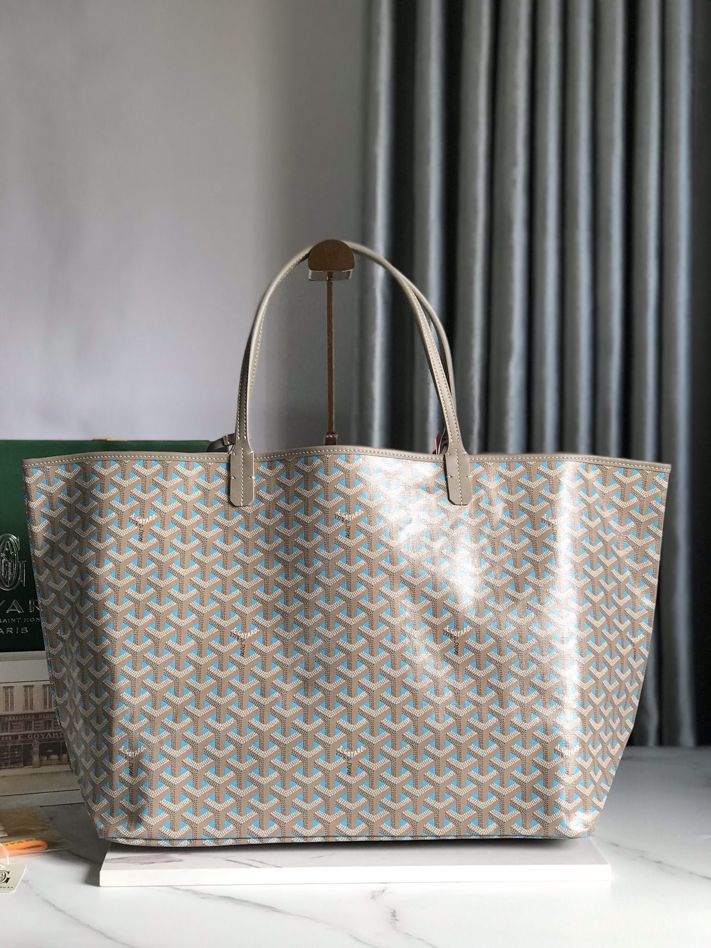 GOYARD Saint Louis PM Tote Bag Claire Voie Greige Turquois
