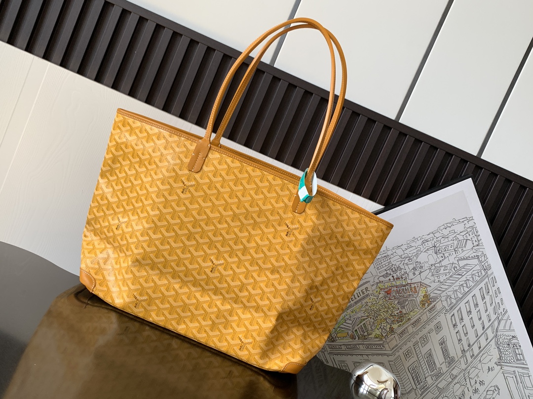 Goyard Goyardine Yellow Artois PM Tote Bag Palladium Goyard