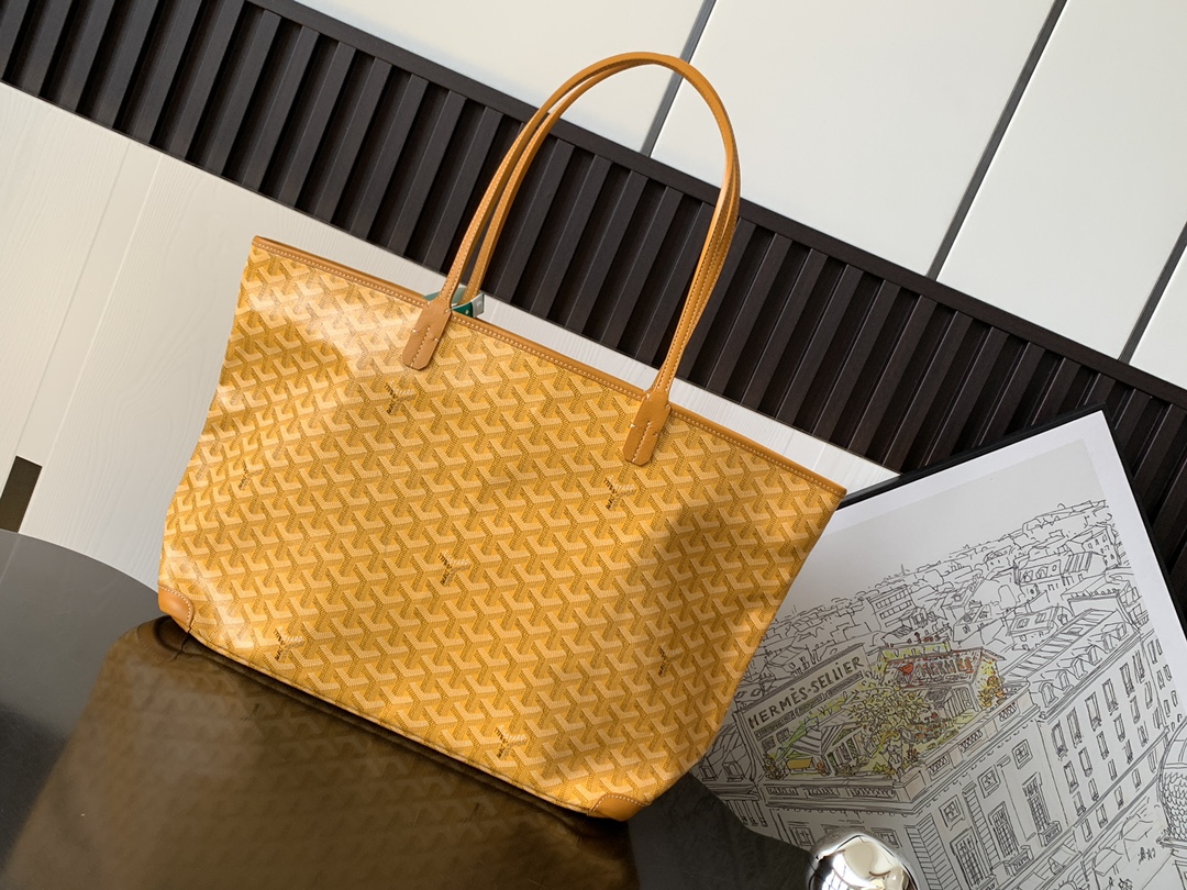 Goyard Goyardine Yellow Artois PM Tote Bag Palladium Goyard