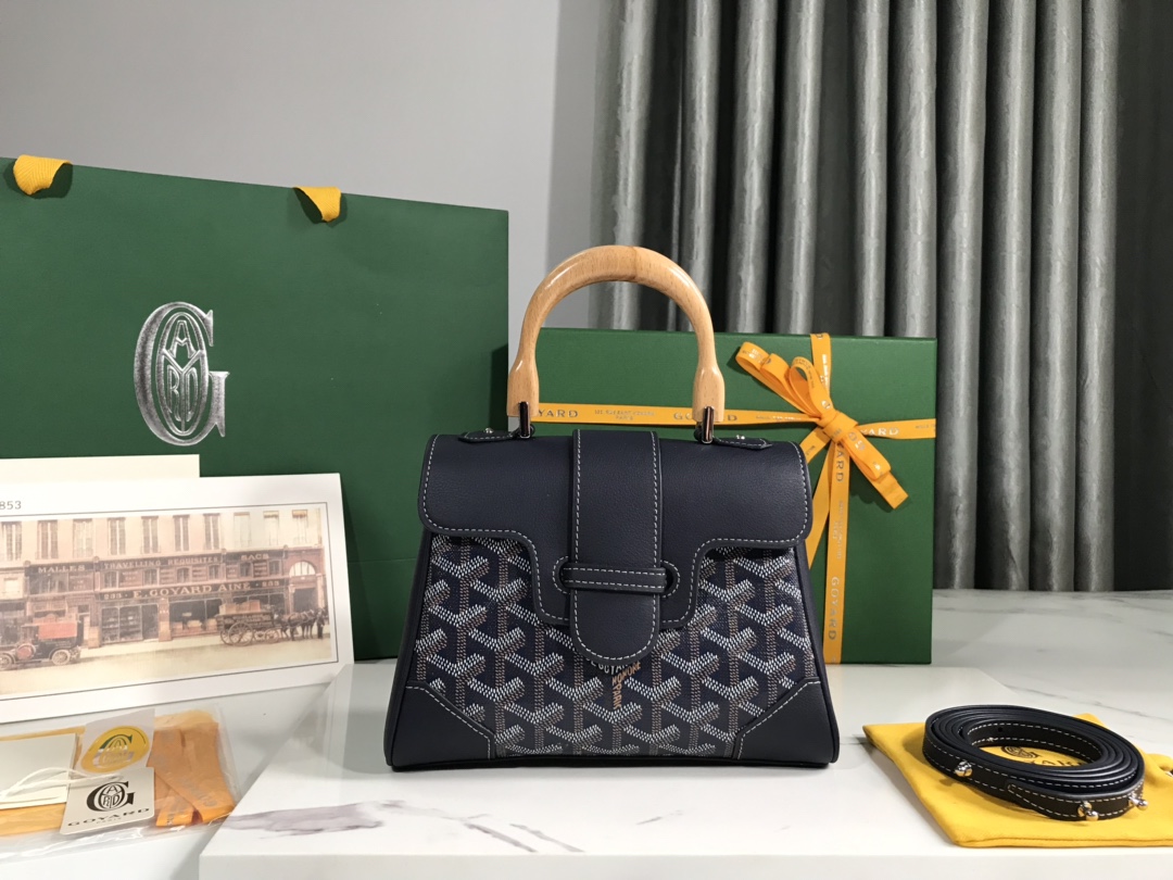 Goyard Blue Mini Goyardine Saigon Souple Dark blue Pony-