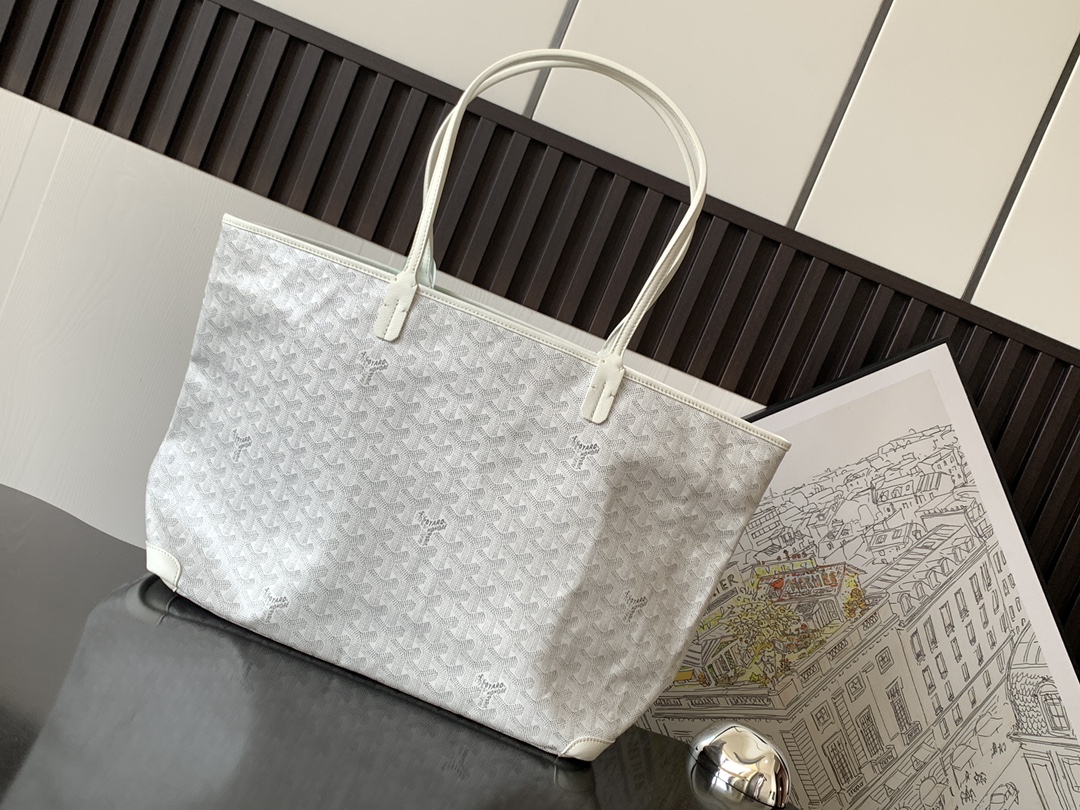 Goyard White Goyardine Artois GM Leather Cloth Pony-style calfskin Cloth ref.981279