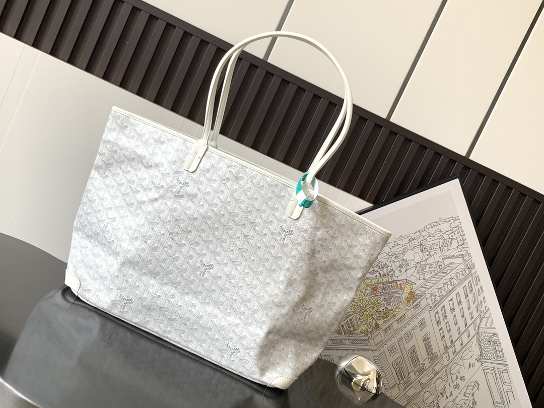 Goyard White Goyardine Artois GM Leather Cloth Pony-style calfskin Cloth ref.981279