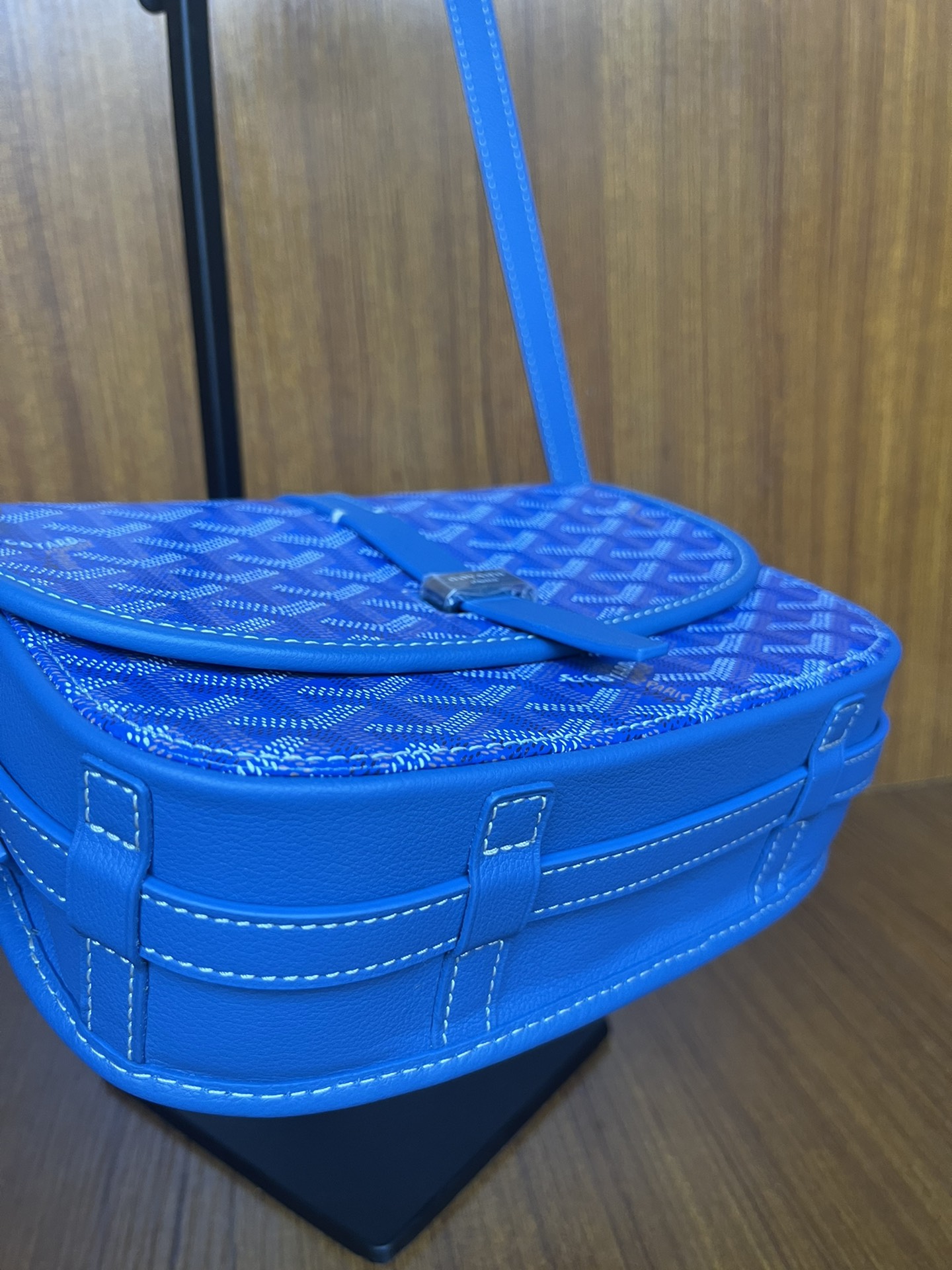 Goyard Blue Chevron Print Coated Canvas Belvedere MM Saddle Bag Goyard