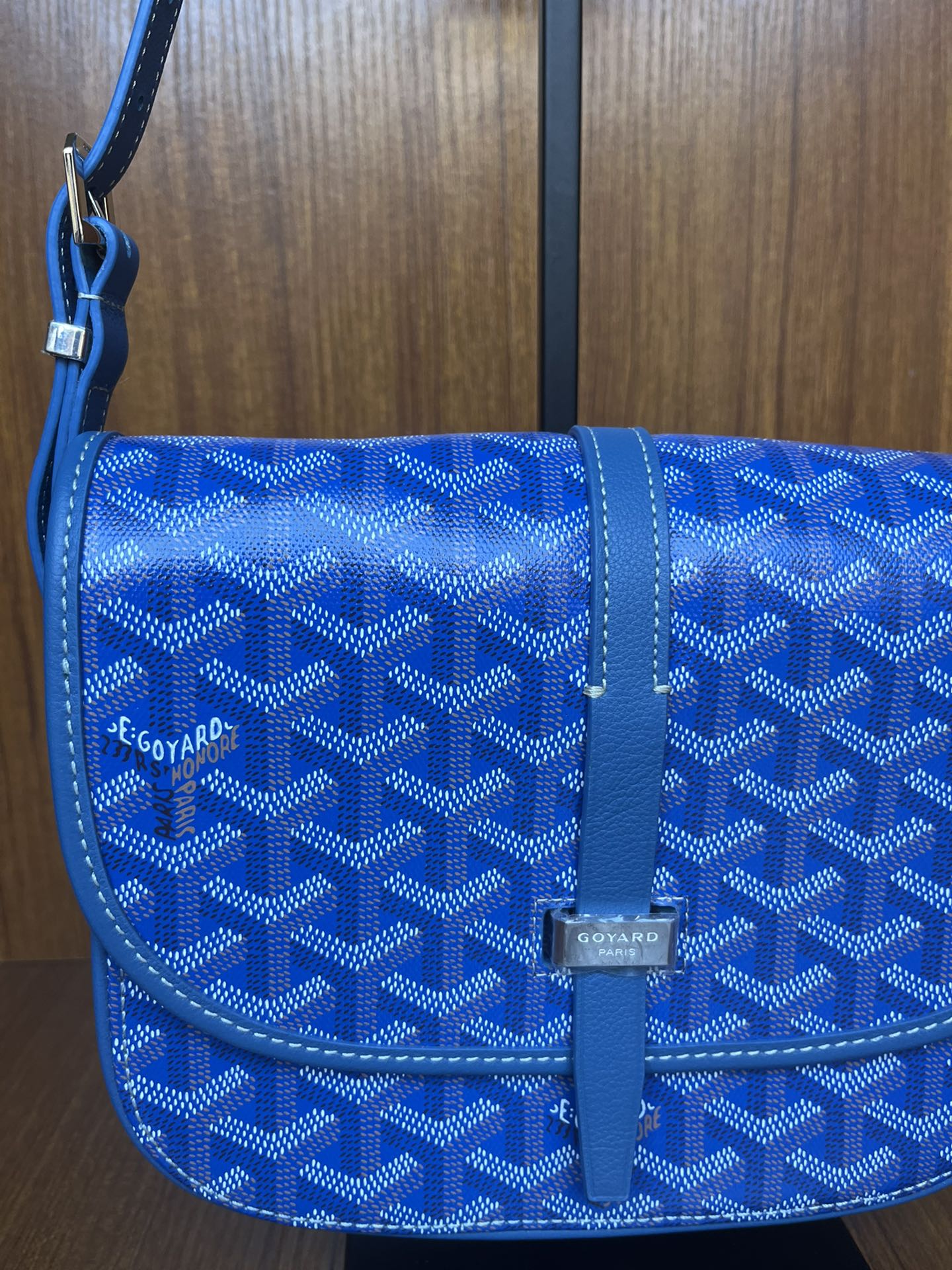Goyard Blue Chevron Print Coated Canvas Belvedere MM Saddle Bag Goyard